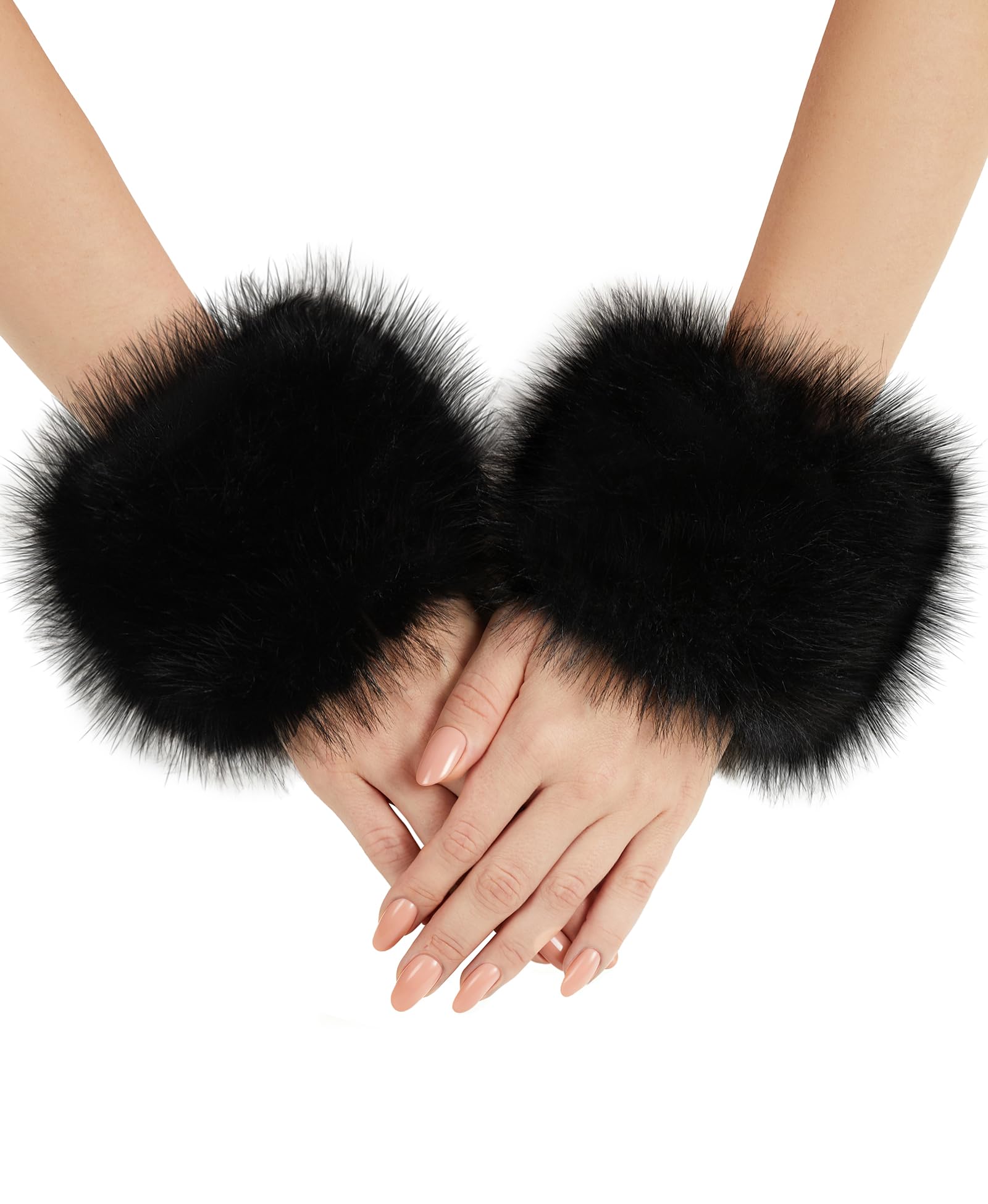 RSLOVE Faux Fur Wrist Cuff - Winter Furry Wrist Cuff Warmers for Women Girls Fuzzy Arm Warmers Halloween
