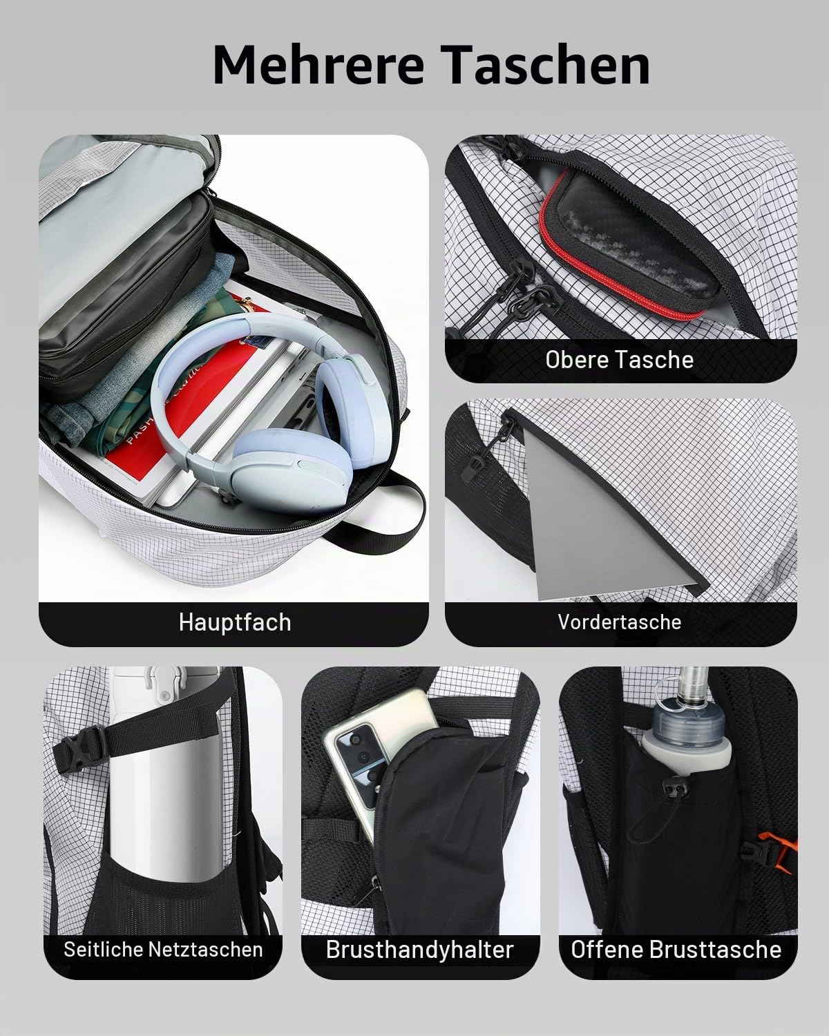 25L Ultralichter Wanderrucksack Damen Herren, Atmungsaktiver Tagesrucksack Unisex für Radfahren Outdoor Camping Reisen, Weiß