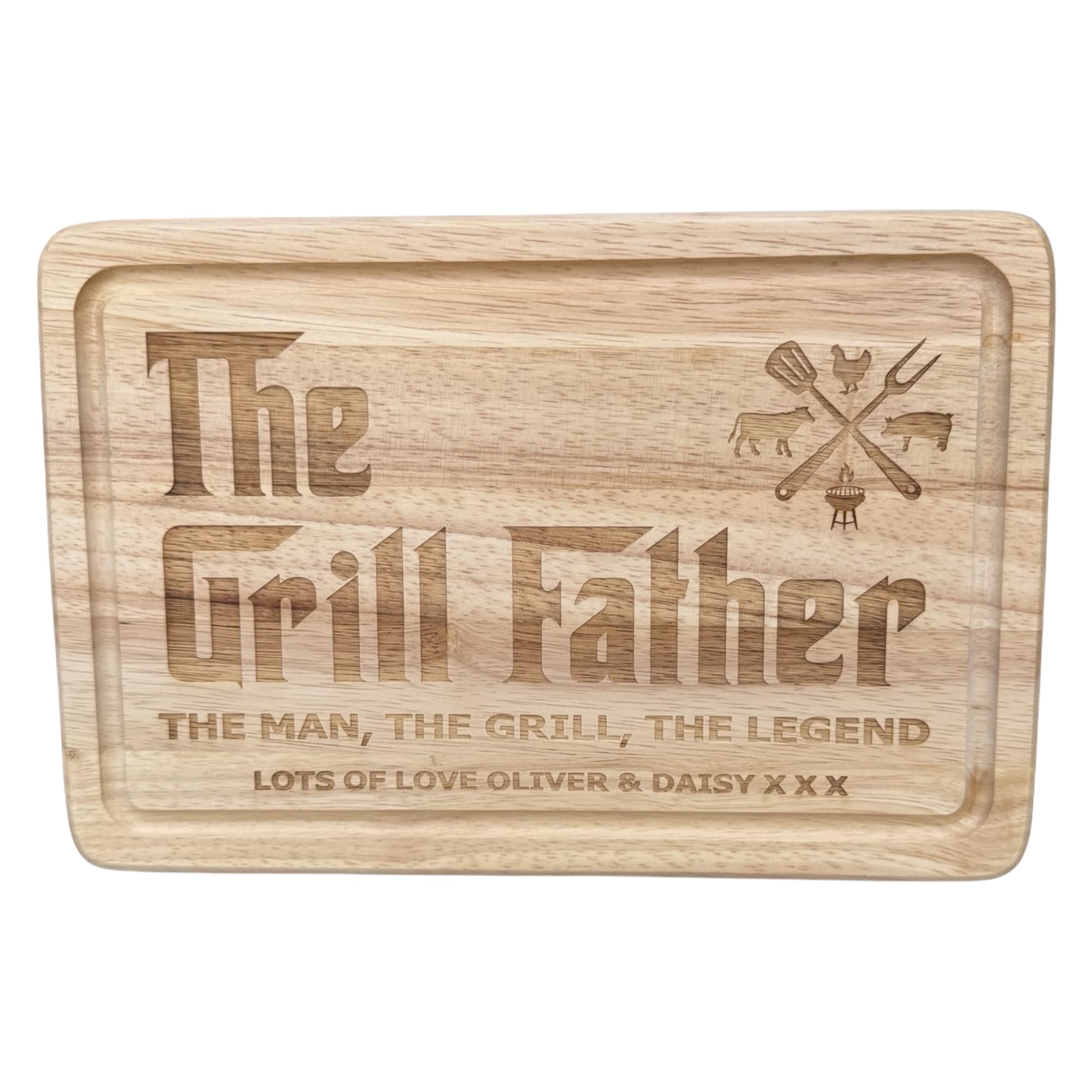Personalised BBQ Wooden Tray, Fathers Day Gift, Gift for Grandad, Gift for Dad, Barbeque Gift (The Grill Father)
