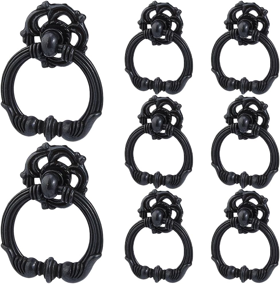 SUPERFINDINGS 8 Sets Gunmetal Vintage Cabinet Ring Handles 2.2" Width Zinc Alloy Ring Drawer Pulls Antique Kitchen Cabinet Handle Pulls Drawer Ring Pull Metal Handles for Cabinets Drawers Door