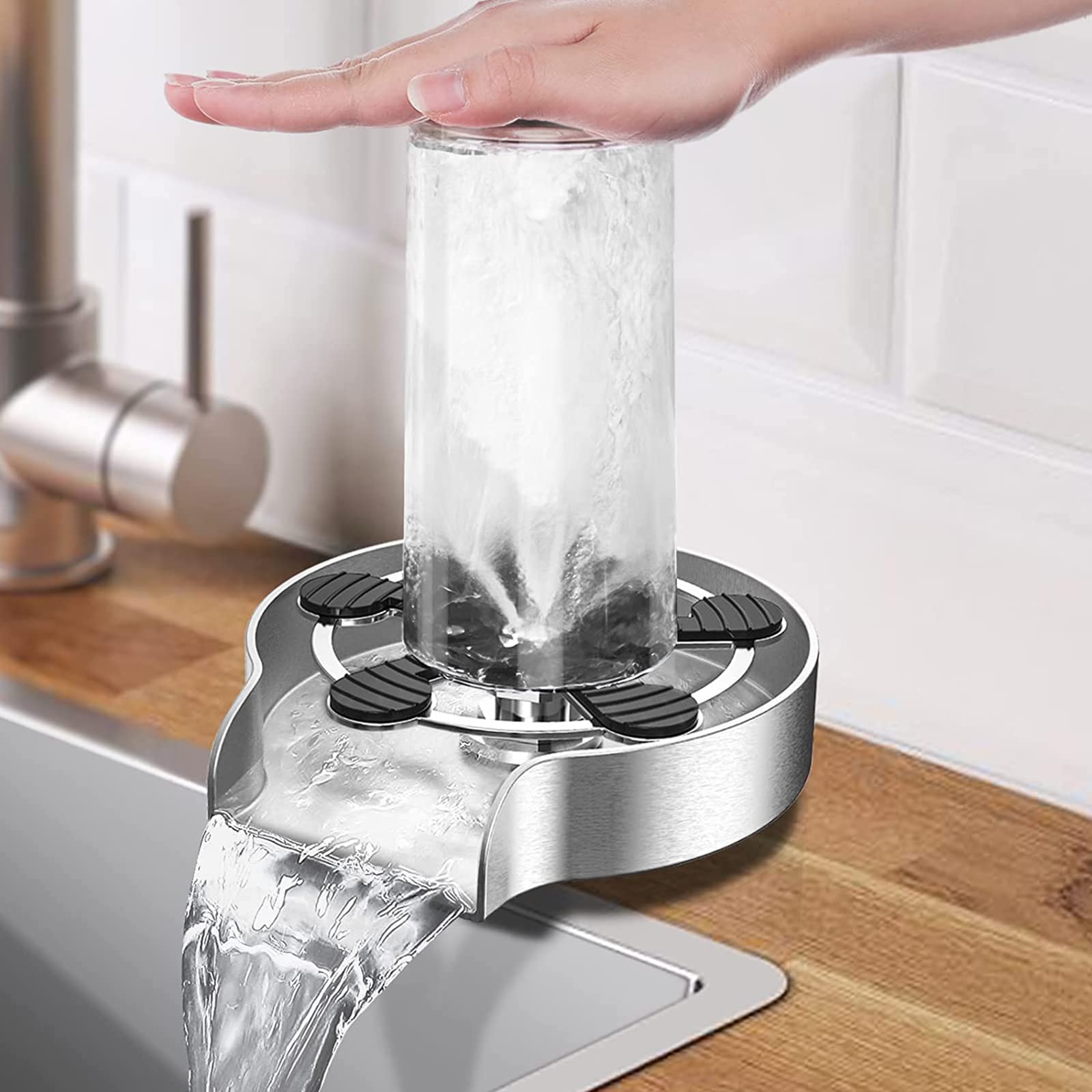 Lavavasos, Lavavasos Automático De Alta Presión Con Nueve Orificios, Con Manguera De Doble Extremo De 60 Cm + Desviador De 4 Puntos, Utilizado En Fregaderos De Cocina Y Cafeterías