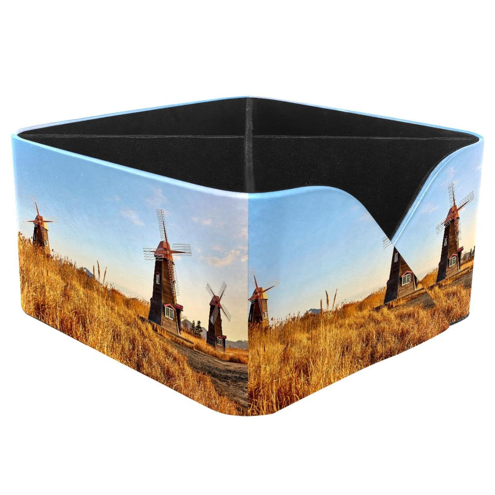 KengjuTesu Windmill in Korea Desktop Organizer Pen Holder, Rectangular Pencil Cup for Office, Study and Makeup Stations