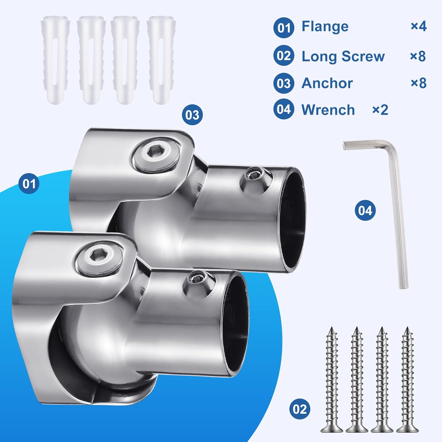 Zonon 4 Pack Shower Curtain Rods Single Swivel Flange Angled Shower Curtain Rods Bracket with Screws Brushed Nickel Finish 180° Rotation Fit 1" Outer Dia Rod for Bathroom Angled Sloped Ceiling Wall