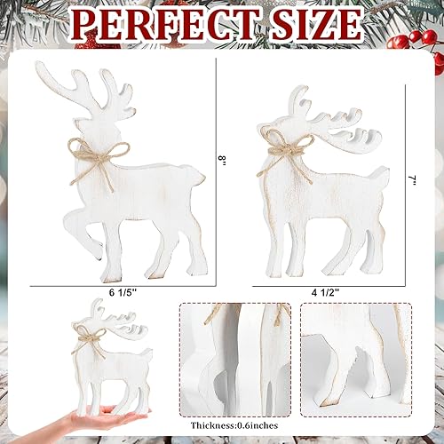 Miniatura 2 de COCHIE Adornos Vintage de Renos de Navidad para Hogar, Oficina, Repisa, Mesa, Fiesta, Estante, 2 Adornos Retro de Granja de Renos para Vacaciones de