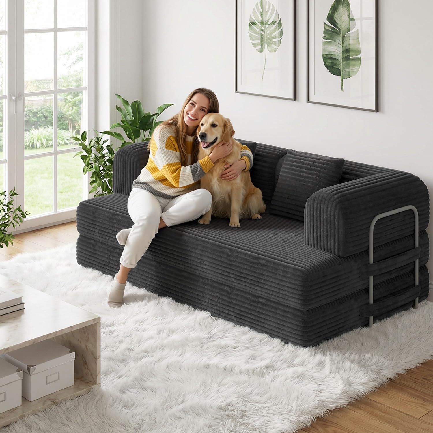 Xbro Divano Relax Modulare Compatto 2 Posti, Divano Letto Salvaspazio Basso in Schiuma ad Alta Resilienza per Monolocale, Soggiorno e Zona Lounge, 160 x 180 cm
