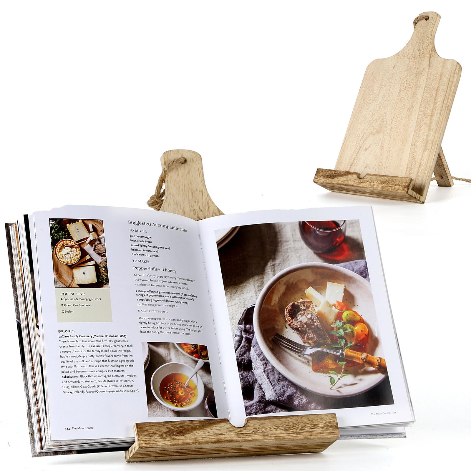 Photo 1 of Cookbook Stand Cookbook Holder, Rustic Recipe Book Holder Vintage Wood Cookbook Stand for Kitchen Counter Ipad Tablet Stand Portable and Foldable (Light Brown)