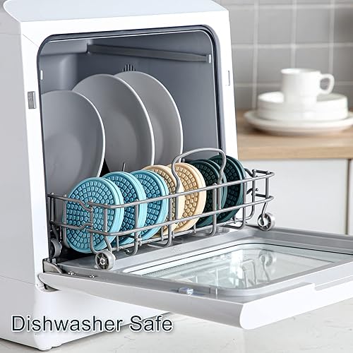 Miniatura 6 de Colinda Posavasos de silicona con soporte, juego de 6, tapete para bebidas calientes o frías, grueso, antideslizante, antiadherente, color rojo