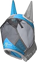 Vista 2 de Harrison Howard Máscara de mosca de caballo luminosa profesional estándar con orejas, protección UV, para caballos, azul y plateado, mazorca mediana