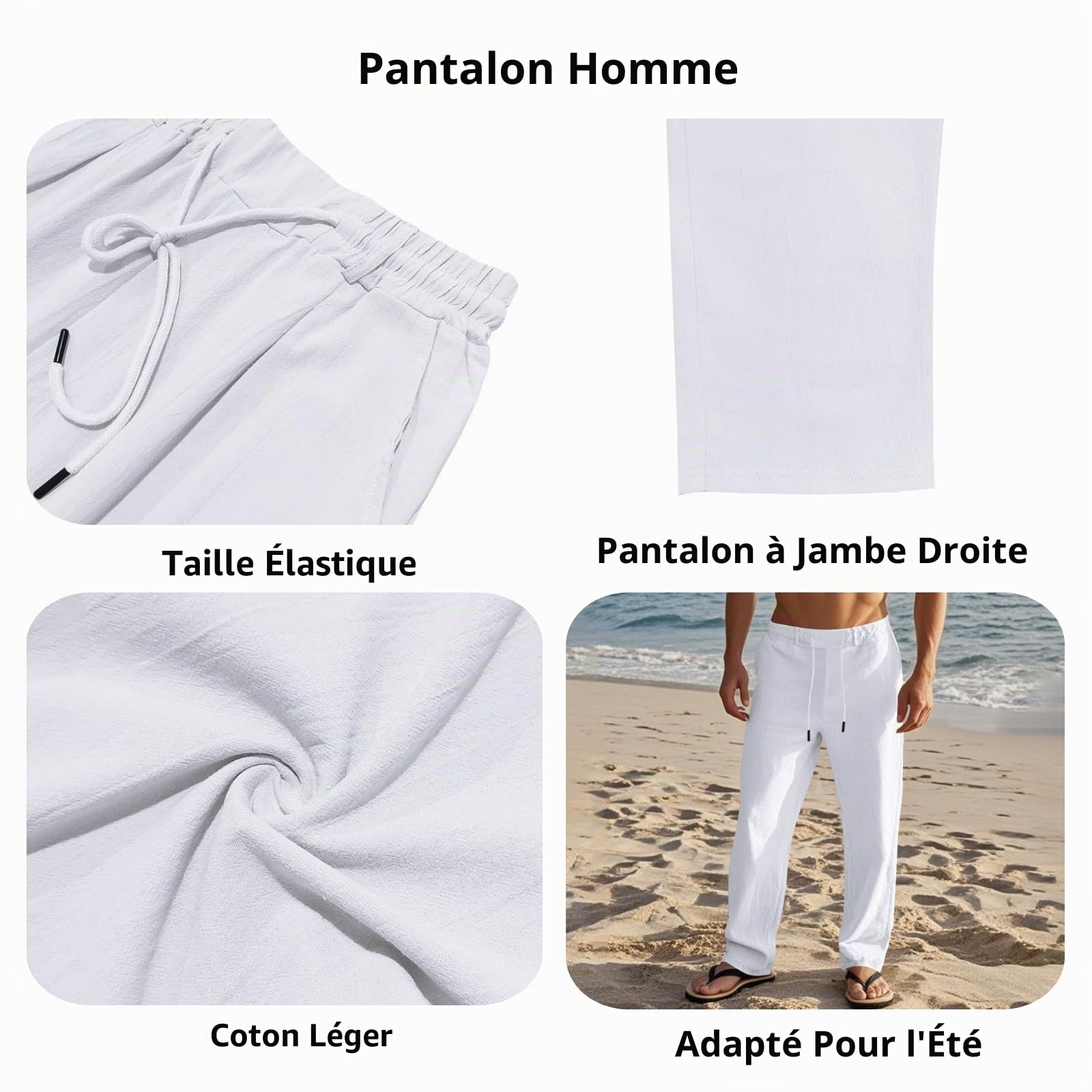 Pantalon Homme Ete Coton Lin Pantalon Leger Yoga Été Grande Taille Elastique Pantalons de Sport M-2XL