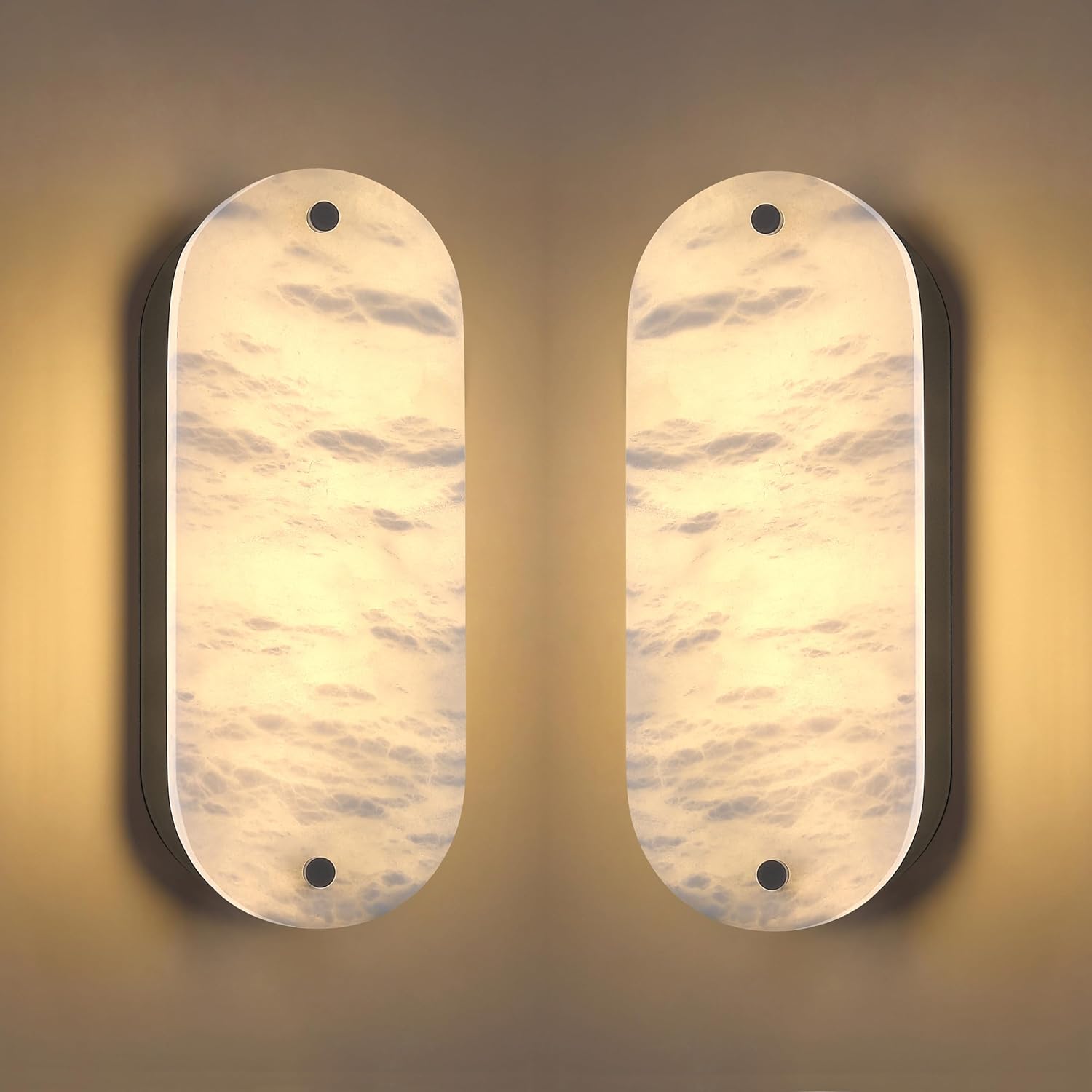 2 Pack 2 Light Oval 12" Alabaster Marble Bathroom Wall Sconce Modern Concise Style Wall Light Fixture,Dark Gray Finish for Bedroom Hallway Bedside 2 Pack 12" Dark Gray