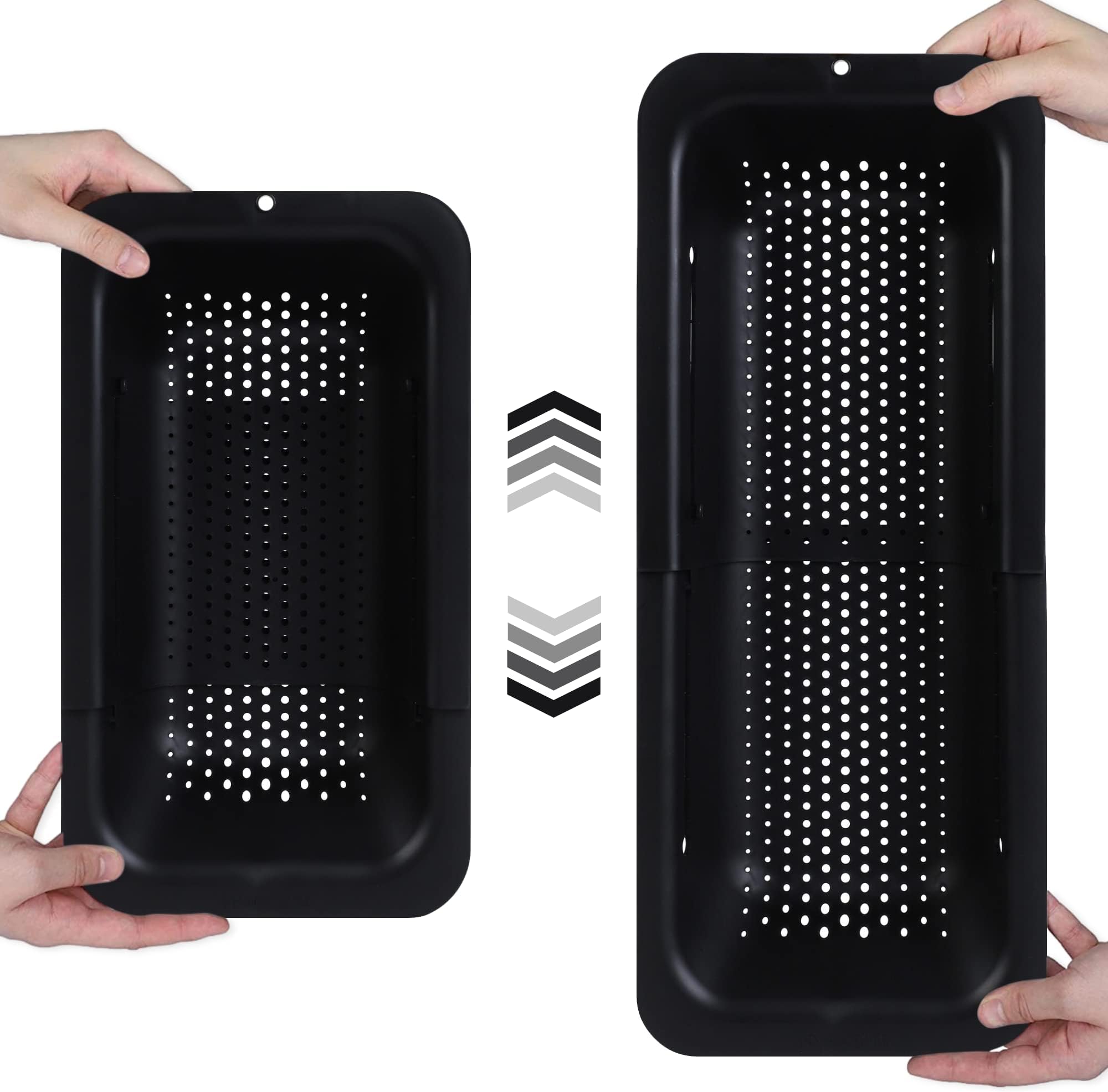 Over the Sink Colander Strainer Basket - Wash Vegetables and Fruits, Drain Cooked Pasta and Dry Dishes - Extendable - New Home Kitchen Essentials (Black, 1 Pack)