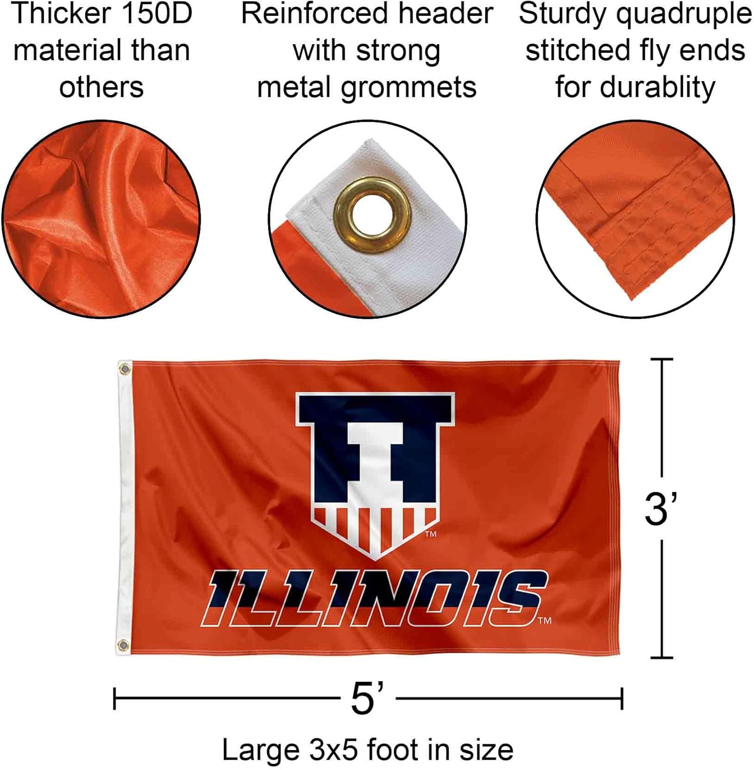 Illinois Fighting Illini Large Victory Badge 3x5 College Flag