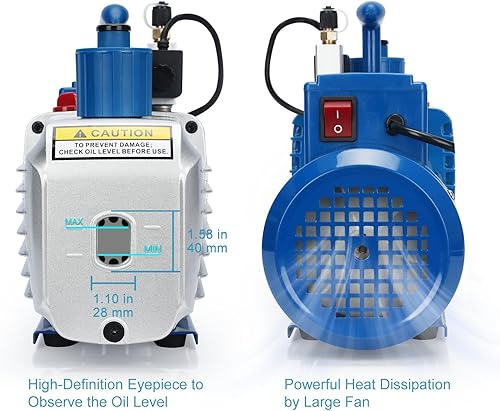 Miniatura 5 de stonylab Bomba de vacío, bomba de aceite de vacío de paletas rotativas de dos etapas con función R32 a prueba de explosiones, vacío definitivo de