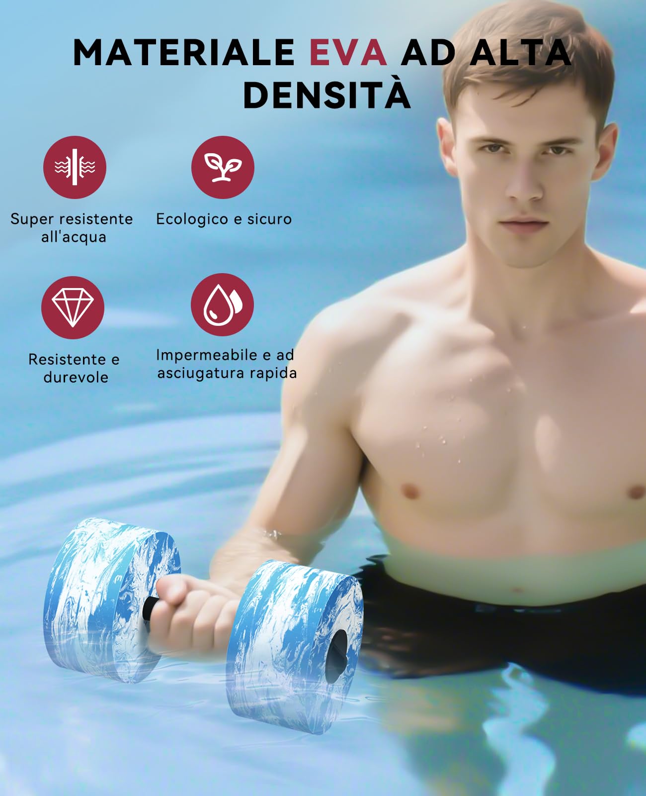 HAPBEAR Manubri per Esercizi Acquatici Piscina – Set 2 Manubri in Schiuma EVA Alta Densità per Aquagym, Design Multifunzione 3 in 1, Aerobica in Acqua e Perdita di Peso