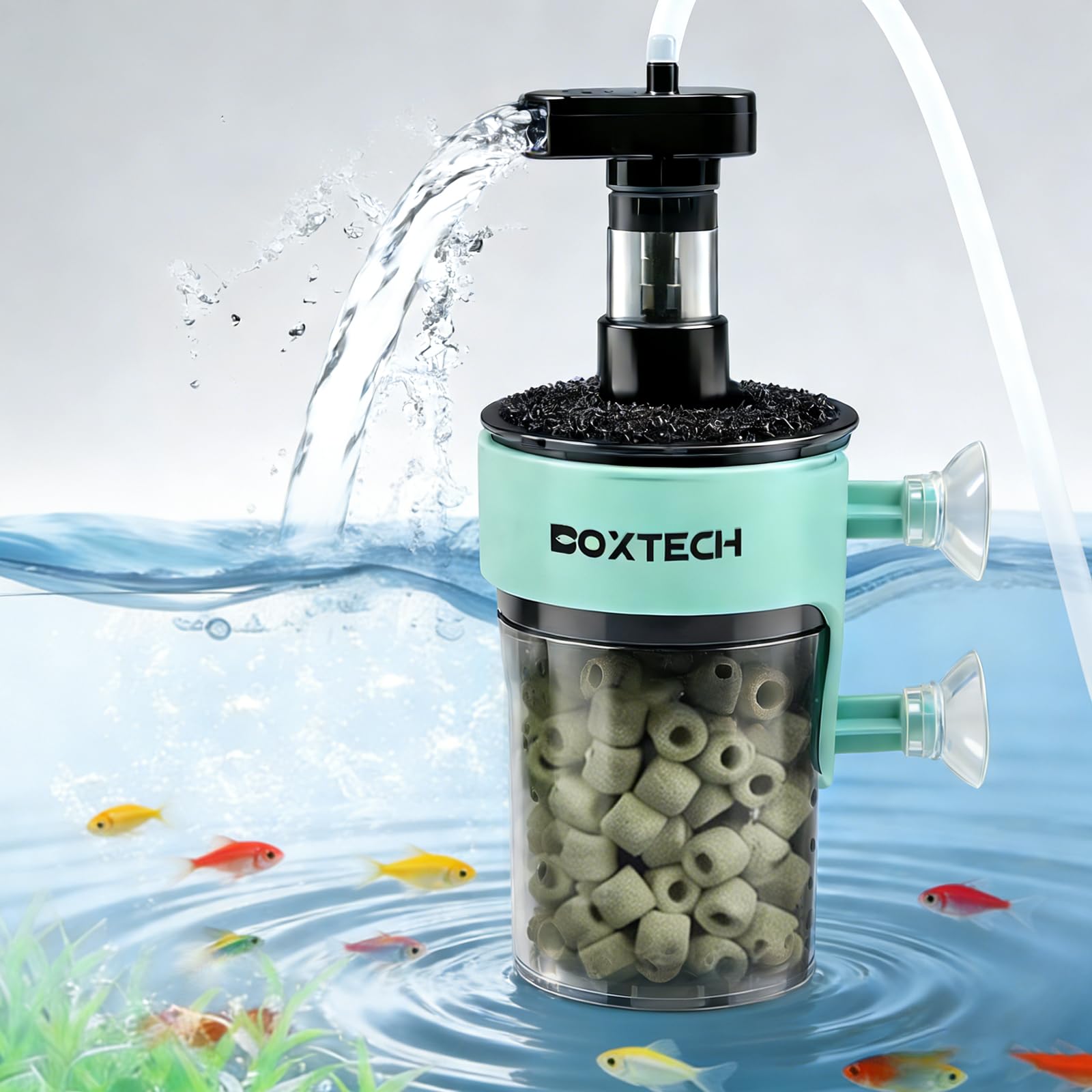 boxtech Aquarium Nano Inner Filter, Quiet Aquarium Filter with Filter Media, Compact Filter for Shrimp, Betta & Breeding Tanks