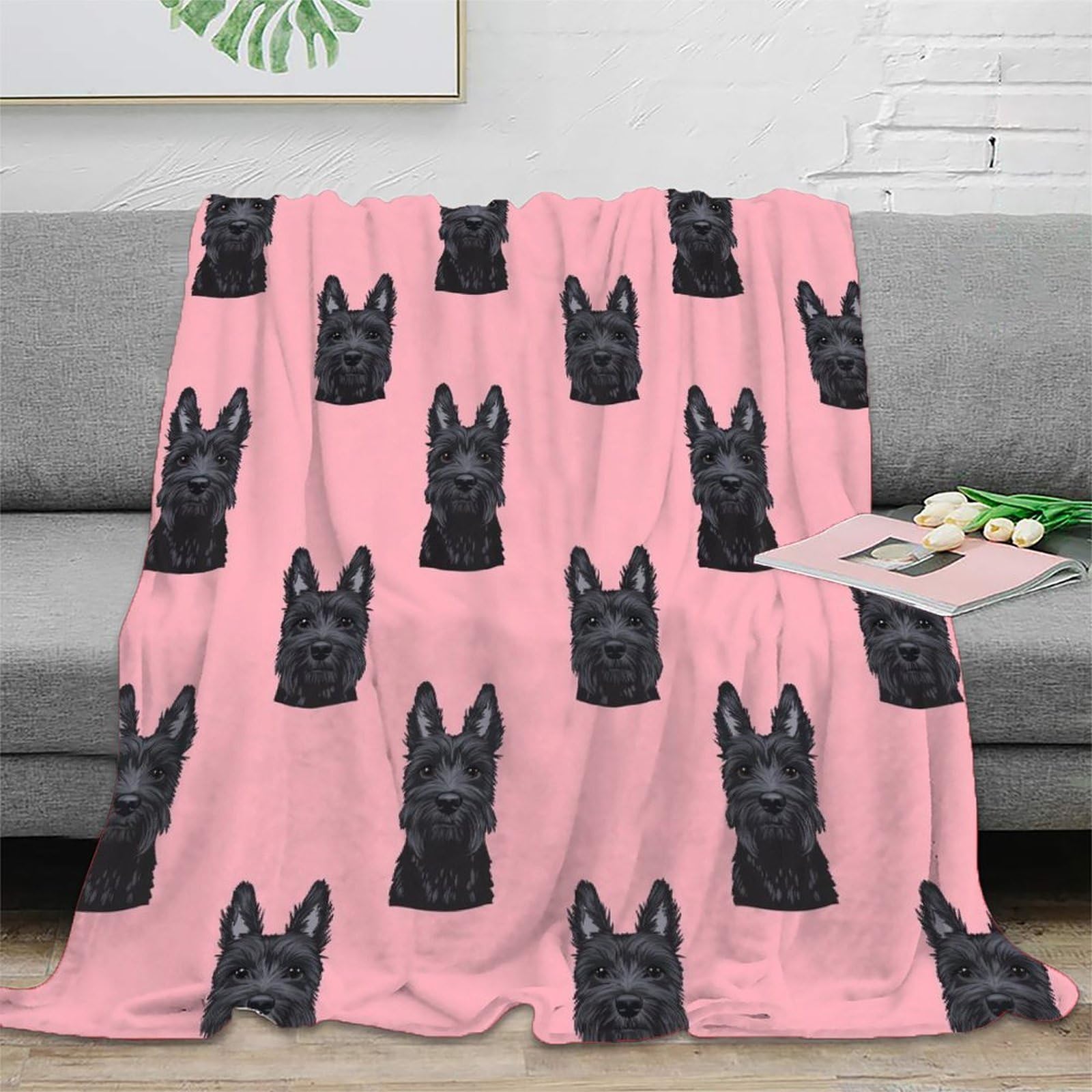 Jeté de canapé microfibre doux imprimé 3D Terrier Noir couverture de voyage lit plaid 60x80