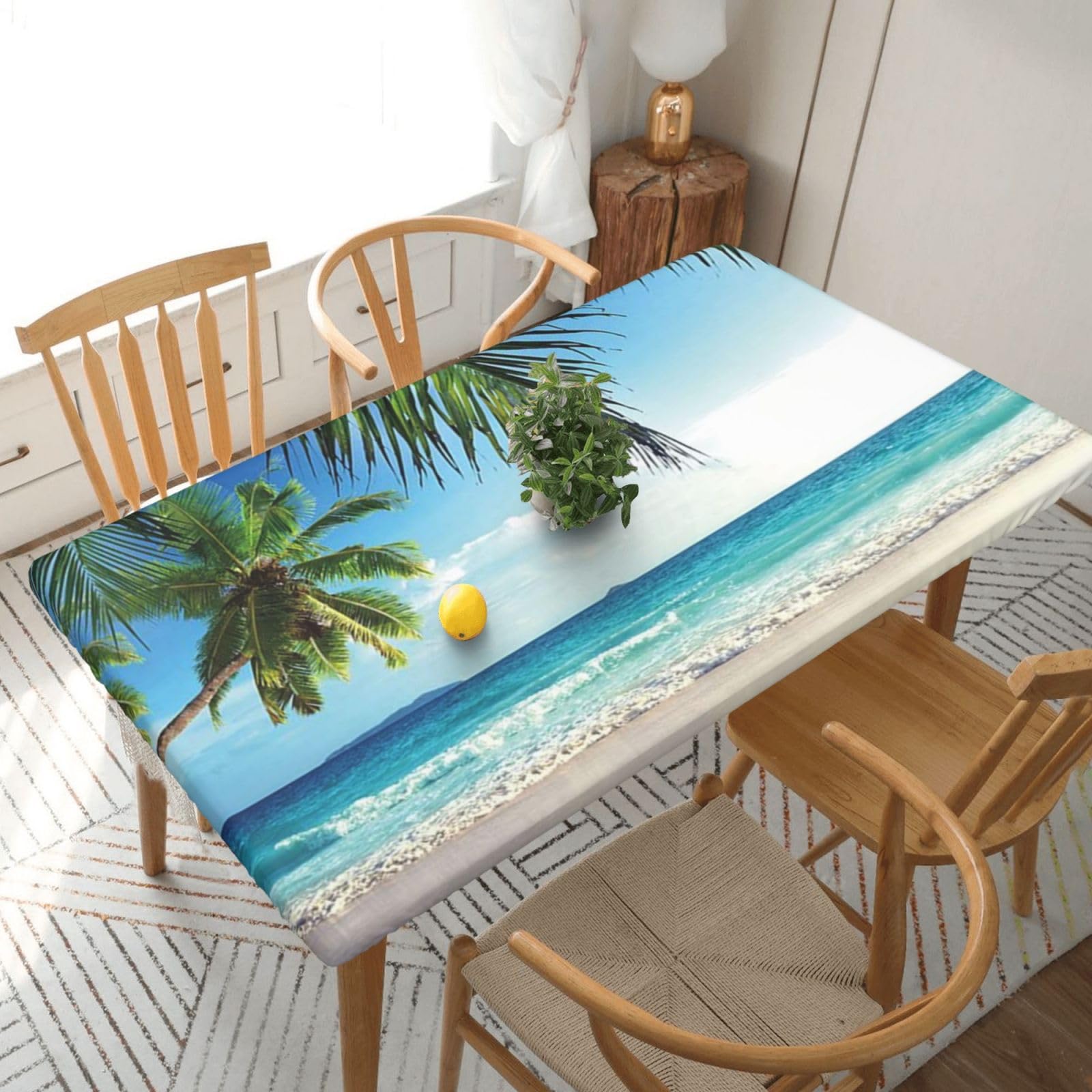 BNVSADC Tropical Palm Tree Hawaii Beach Printed 5FT Tablecloth Polyester Kitchen Water Resistant Table Cloth Dining Table Decoration Table Covers, 152x76 CM