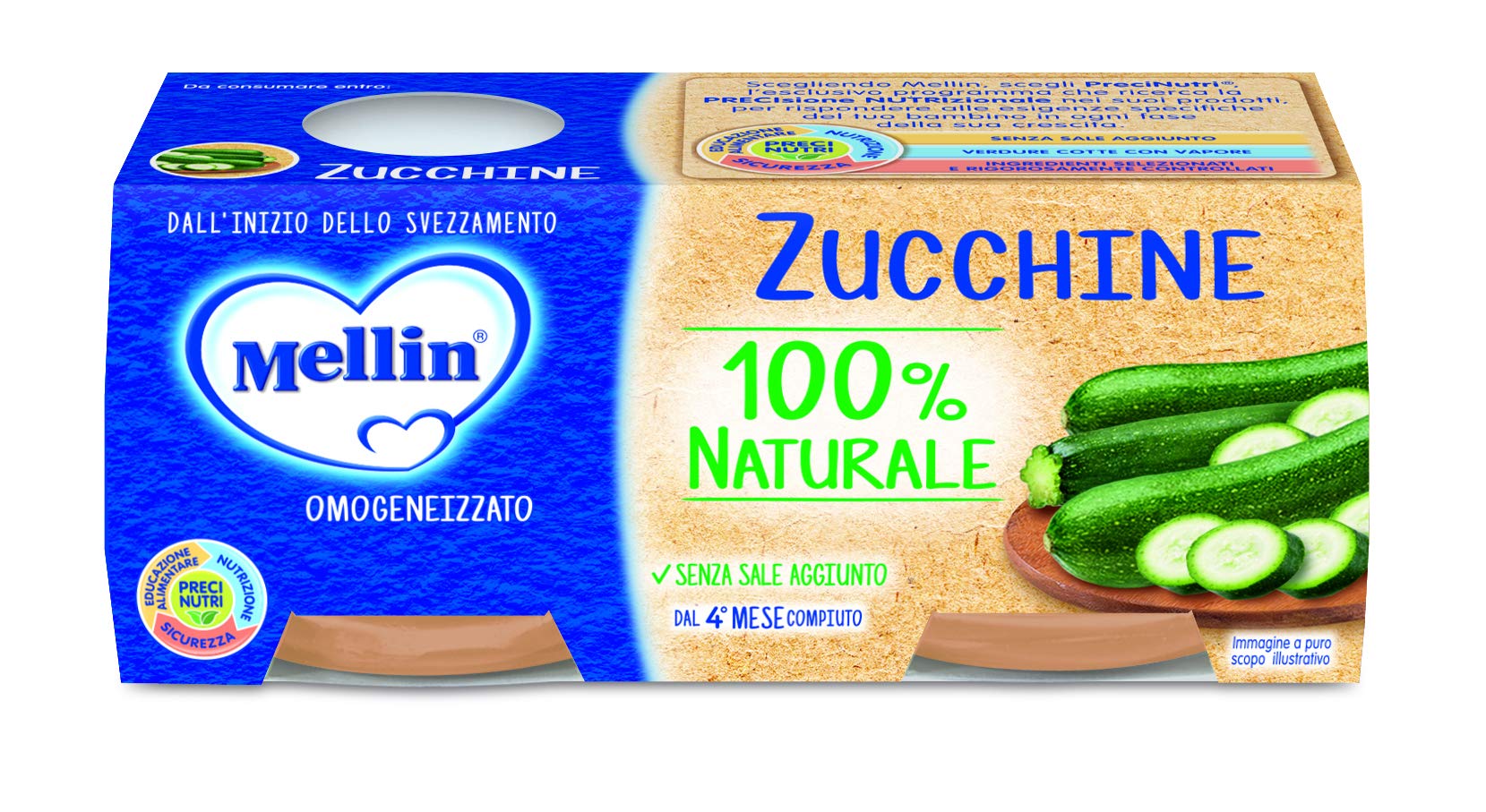 Mellin Omogeneizzato Zucchine - 24 Vasetti da 80 gr Zucchine 80 g (Confezione da 24)