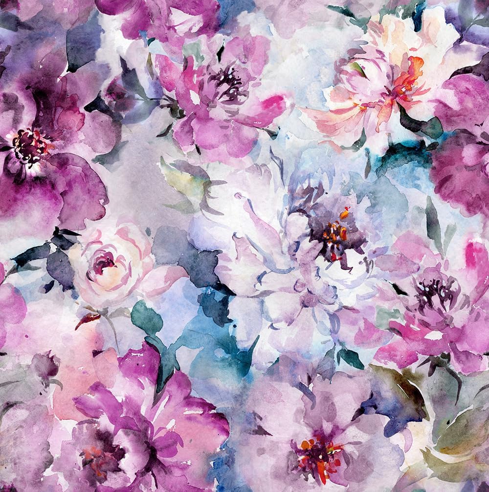 18"x236" Purple/White Watercolor Floral Flower Peel and Stick Self Adhesive Wallpaper Removable Contact Paper Stick on Easy Peel Off Wall Paper for Kitchen Bedroom Bathroom Renter