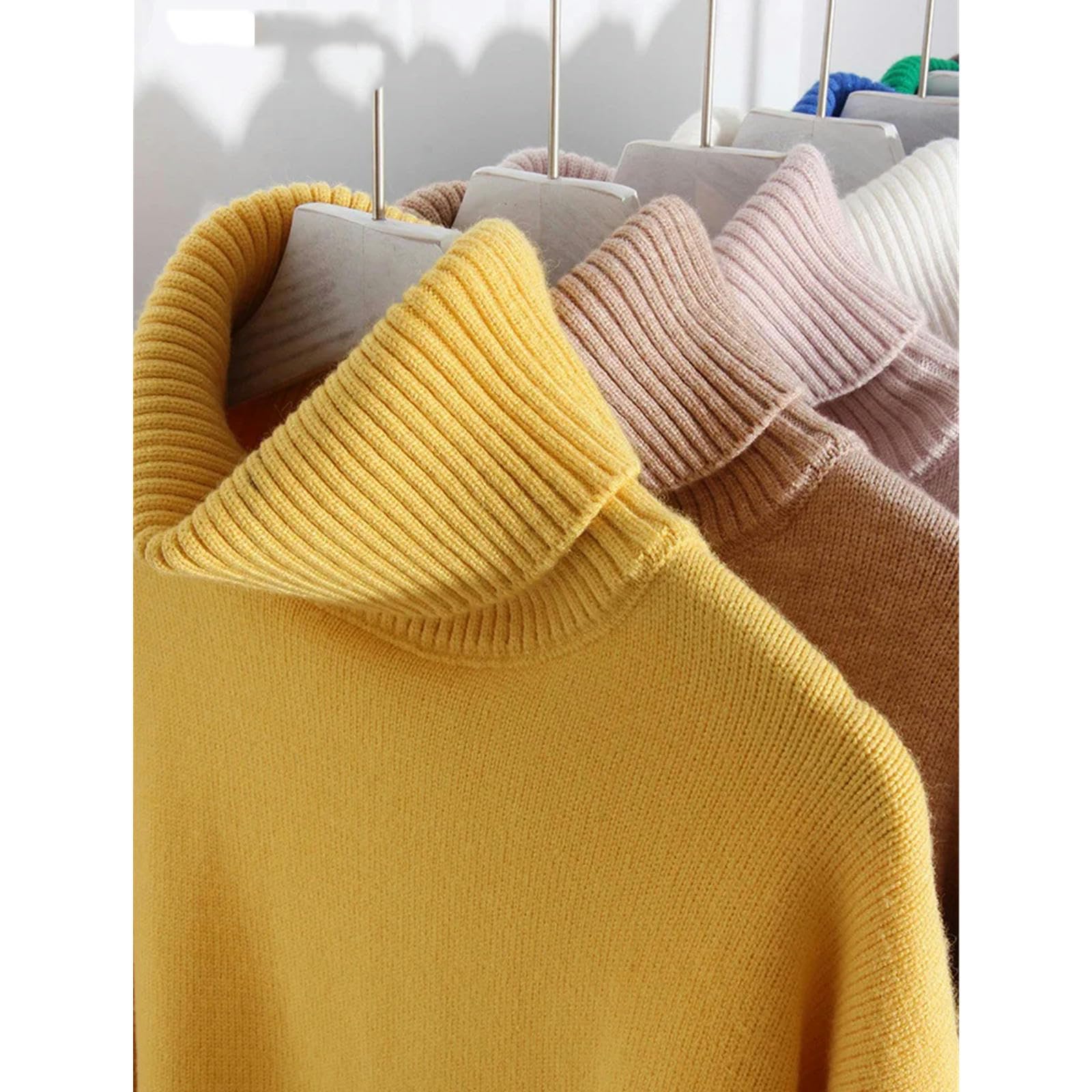 TEidea Swetry damskie zimowe żółte golf sweter dla kobiet - gruby sweter z dzianiny damski z urokiem vintage