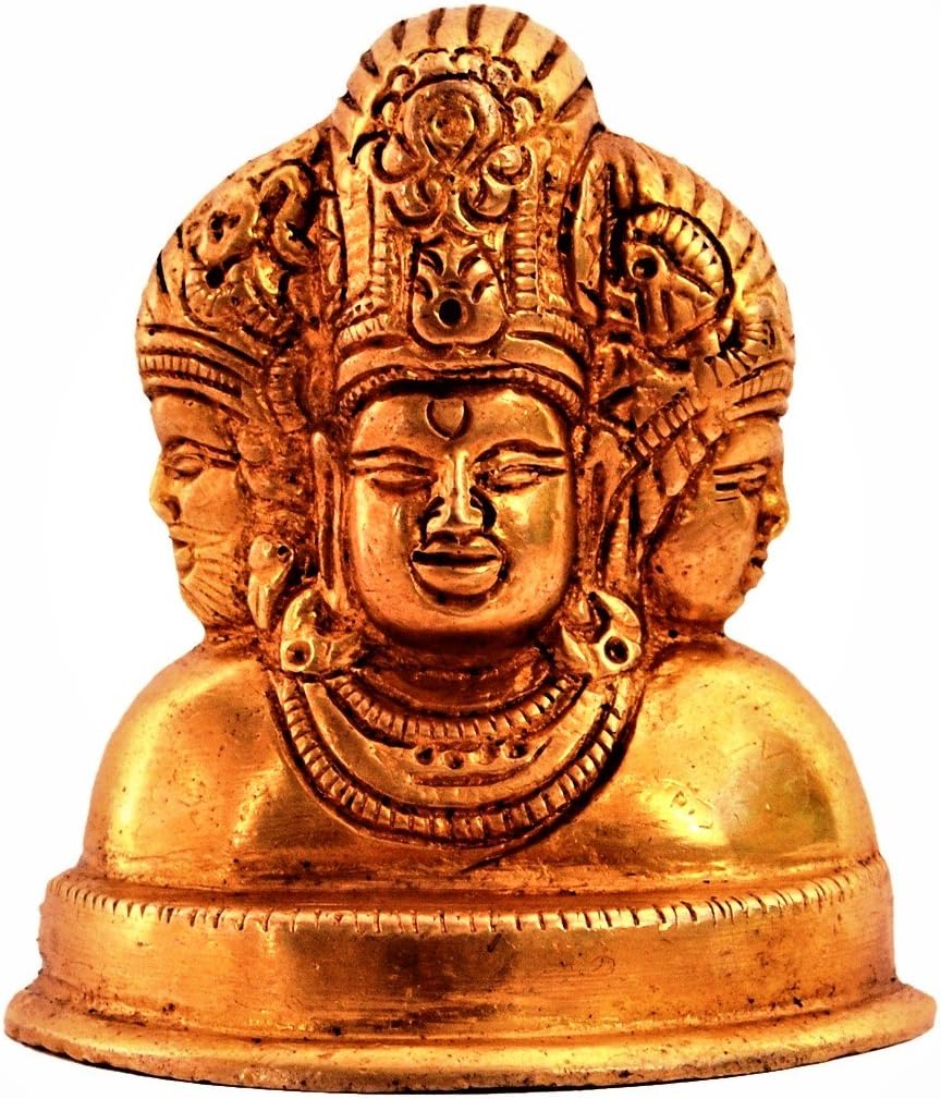 Purpledip Brass Statue Dattatreya : Lord Brahma Vishnu Mahesh Shiva Tridev Trimurti Statue For Home Temple, Office Table, Shop Counter (11187)