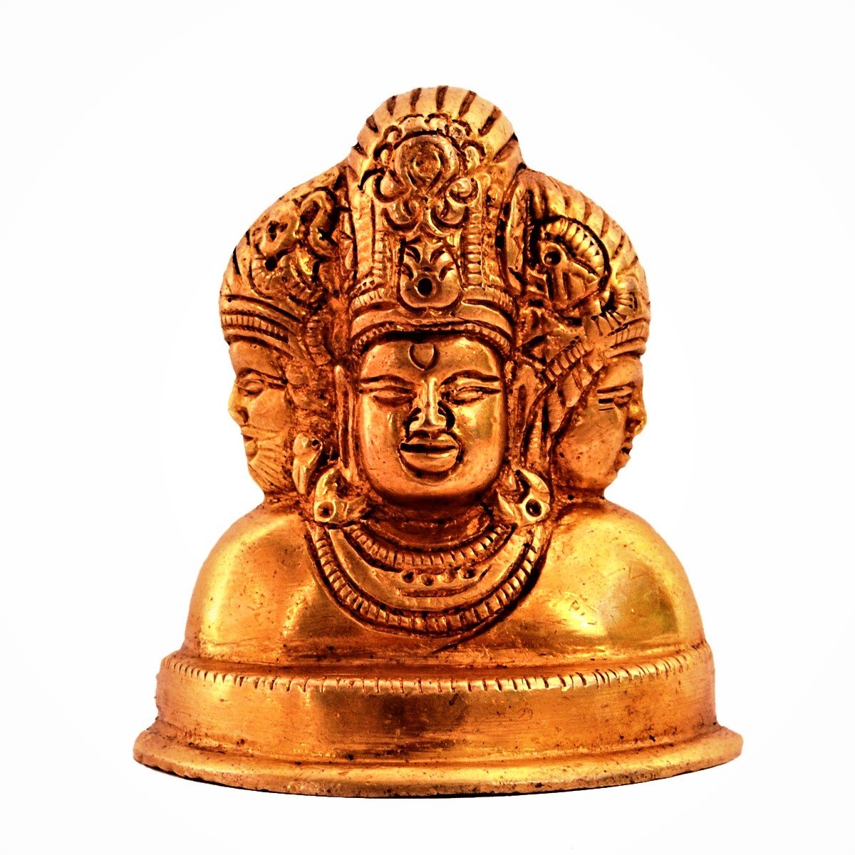 Purpledip Brass Statue Dattatreya : Lord Brahma Vishnu Mahesh Shiva Tridev Trimurti Statue For Home Temple, Office Table, Shop Counter (11187)