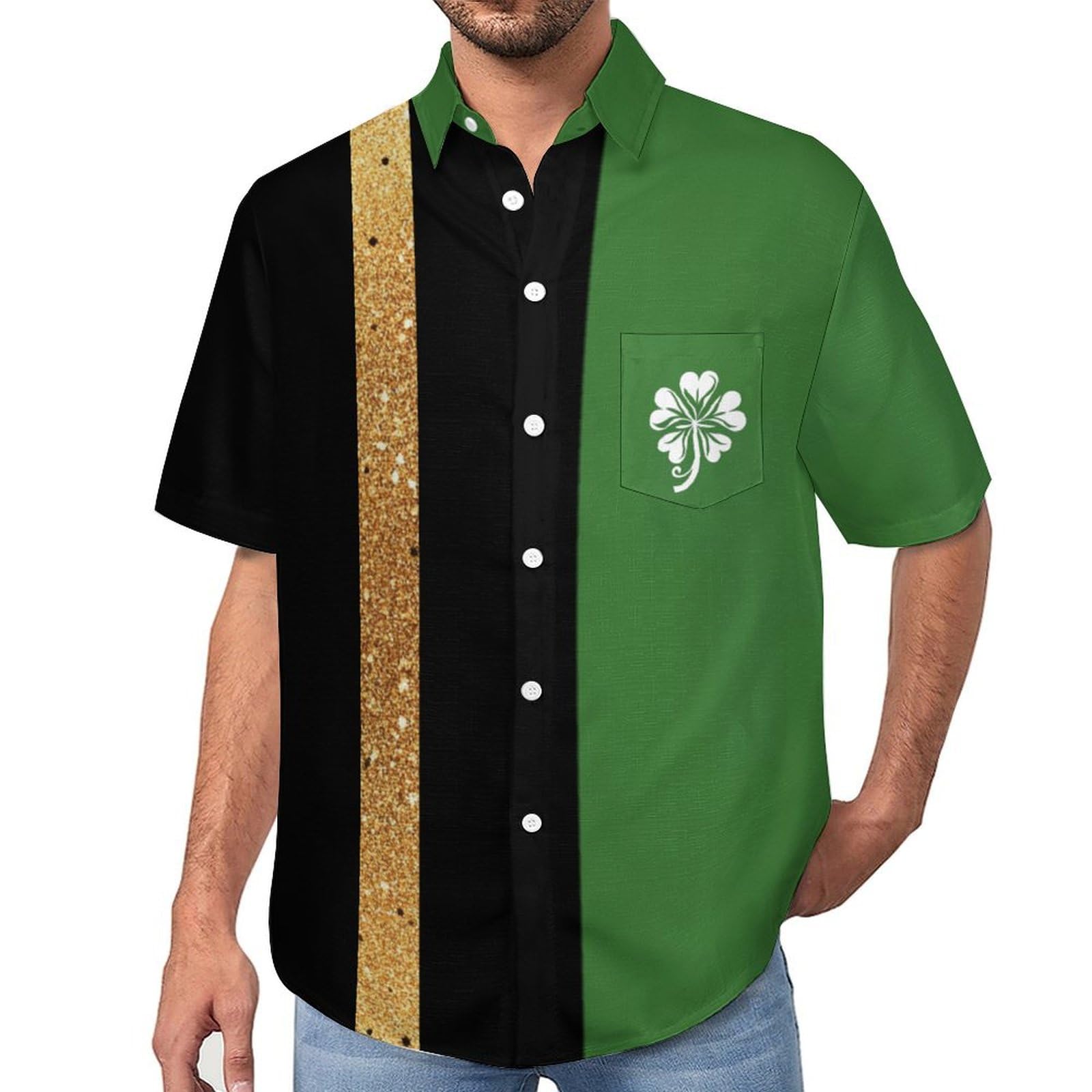Bengbobar St Patricks Day Shirt Men Shamrock Irish Tee Top Green Clover Shirts Casual Loose Short Sleeve Shirt