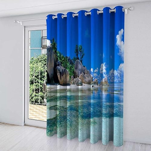 Miniatura 8 de Cortinas opacas con vista a la playa para habitaciones de costa de comedor, pesadas, 1 panel, 40 pulgadas de ancho x 47 pulgadas de alto