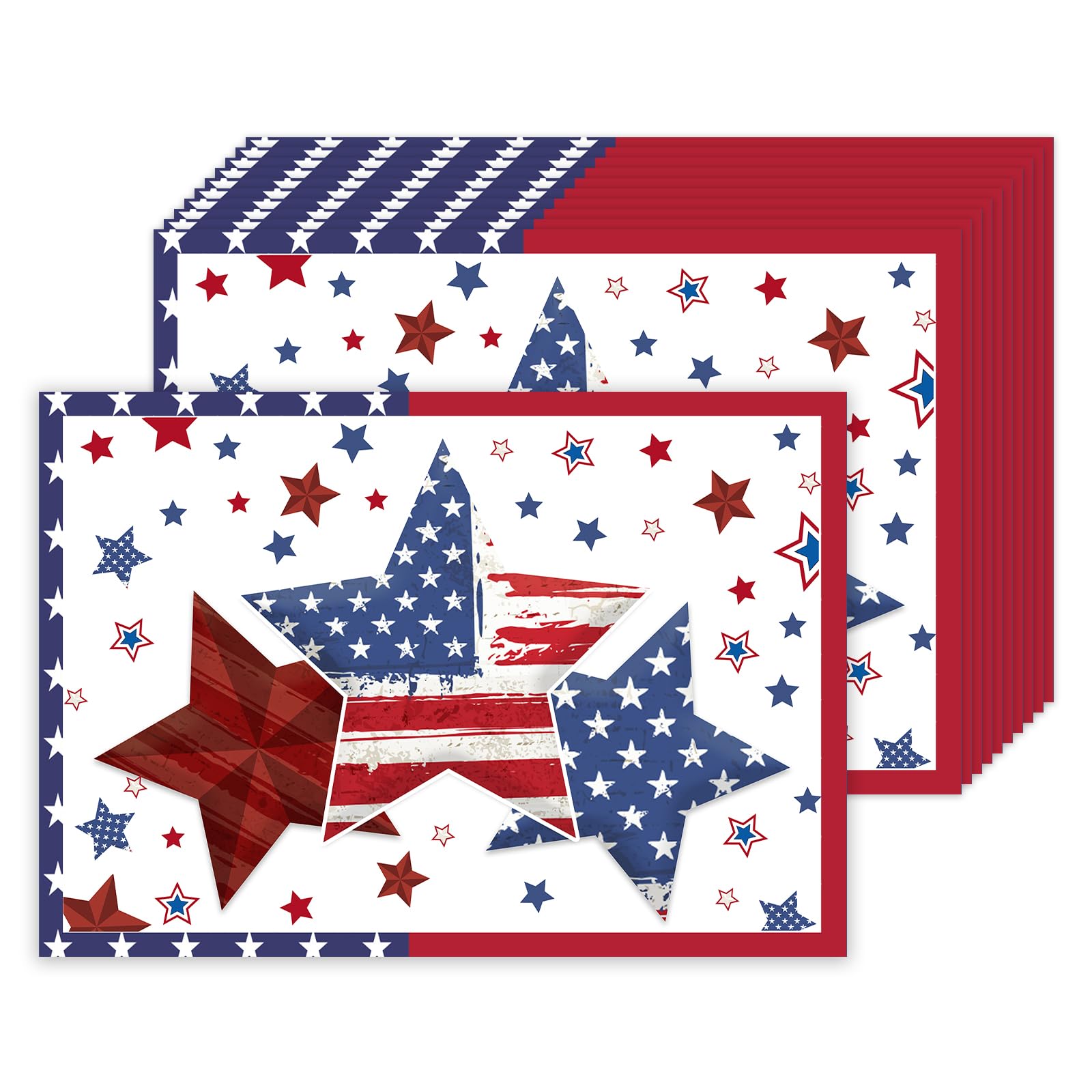 50 manteles individuales de papel desechables para el 4 de julio, Día de los Caídos, 11 x 16 pulgadas, diseño patriótico de estrellas de la libertad, para vacaciones, interiores y exteriores,