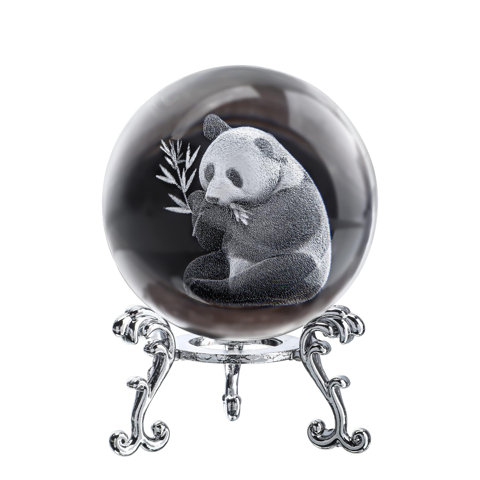 ZEERSHEE Panda Crystal Ball with Stand, 2.3" 3D Laser Engraved Glass Decor