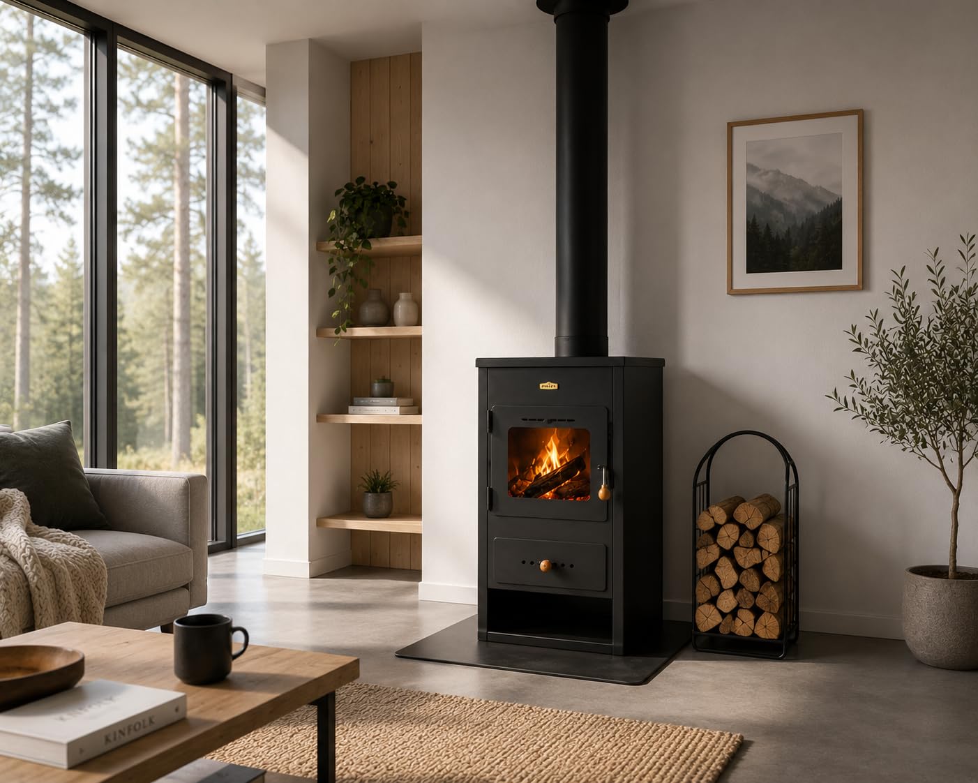 Stufa a legna da 8 kW potenza di riscaldamento, combustibile solido, sfiato diretto