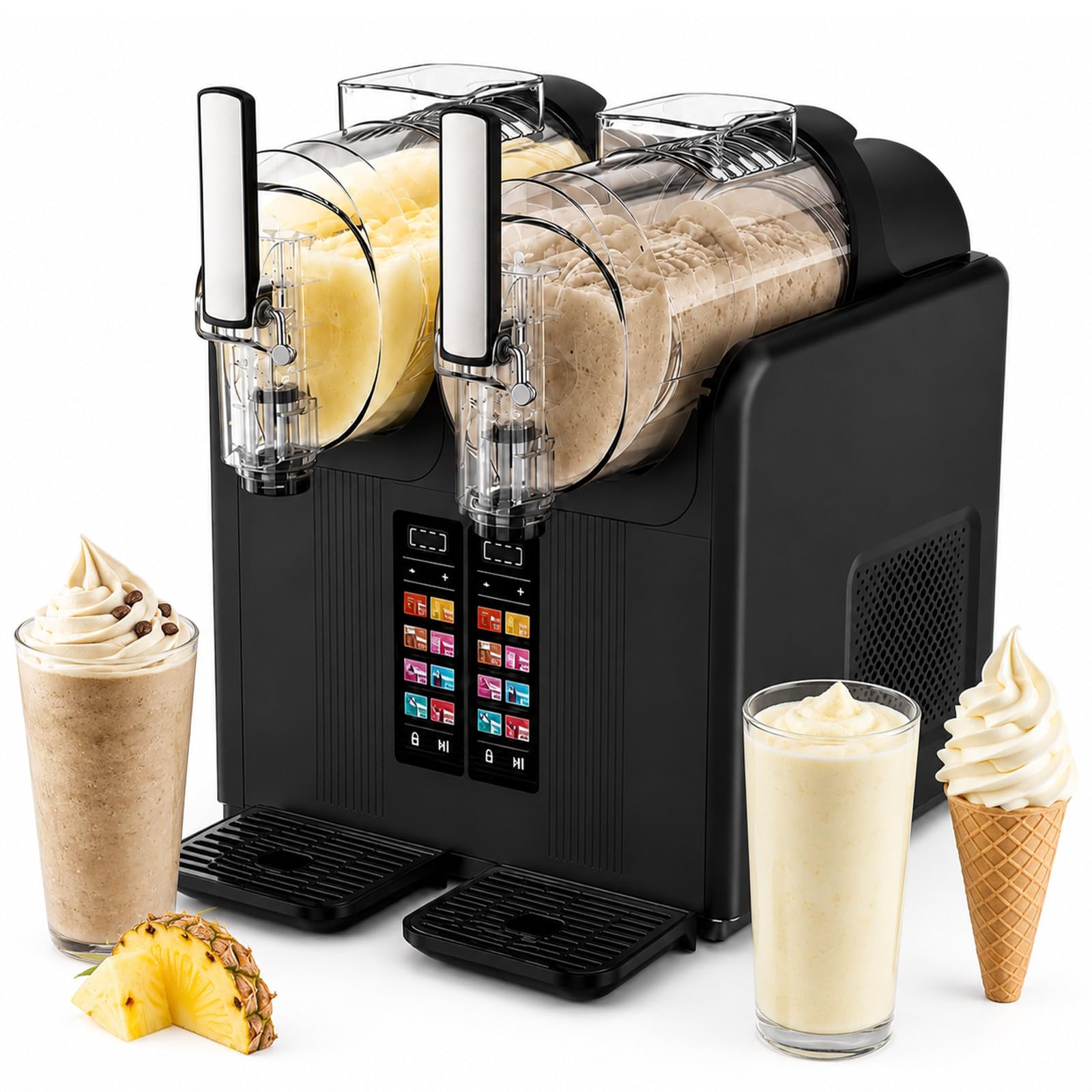 Machine À Granita, Double Cuve 2 X 2 L, sans Glace, 7 Programmes Prédéfinis pour Granitas, Glaces, Smoothies Et Cocktails Glacés, Refroidissement Réglable De -10 °C À 0 °C Noir