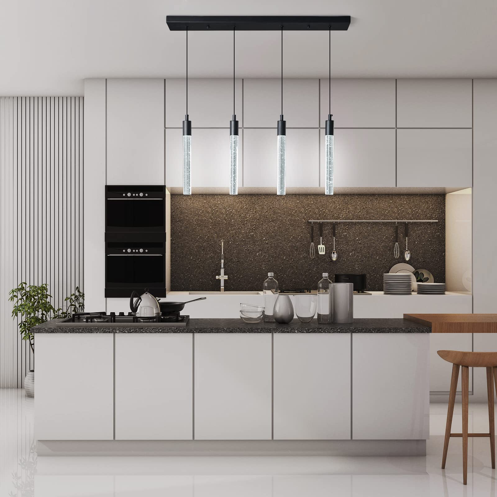 Nowoczesna lampa wisząca LED, czarna, mini lampa wisząca, do sypialni, stolik nocny, mała lampa wisząca (4 światła)