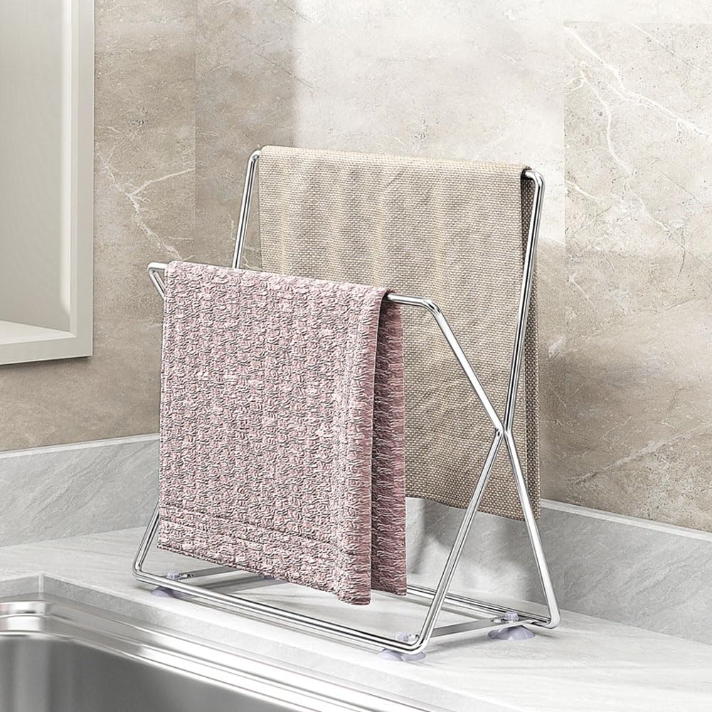 SUS304 - Carril de acero inoxidable para cocina, soporte para toallas de cocina, soporte para paños de cocina suecos, colgador de trapo, soporte para toallas de platos para todo tipo de fregaderos y 3