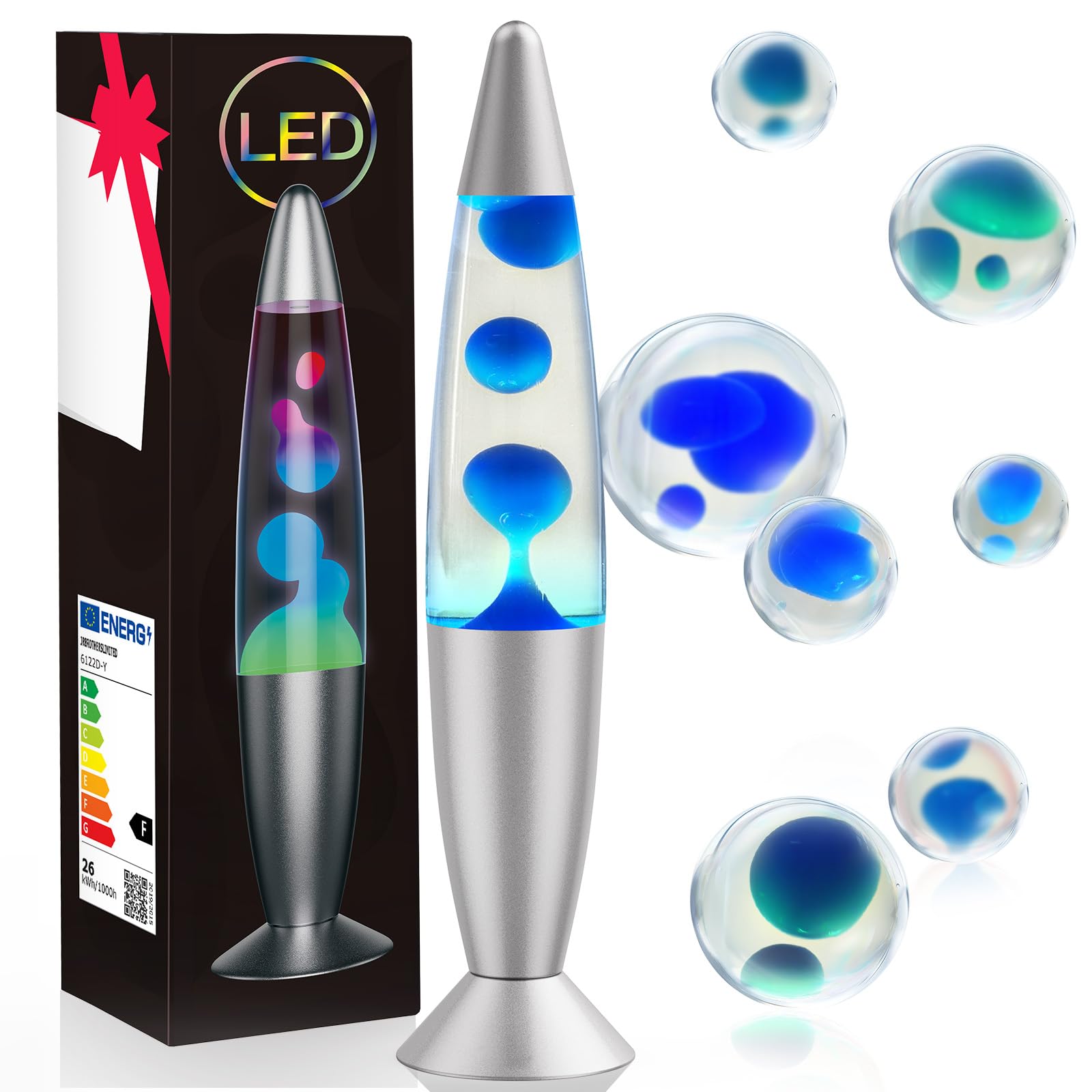 AONESY LED Liquid Motion Lamps 13.5''Colour Changing Lamp White Liquid & Blue Wax Lamps for Adults Kids Gift for Christmas Birthday Mood Light for Bedroom Home Decor