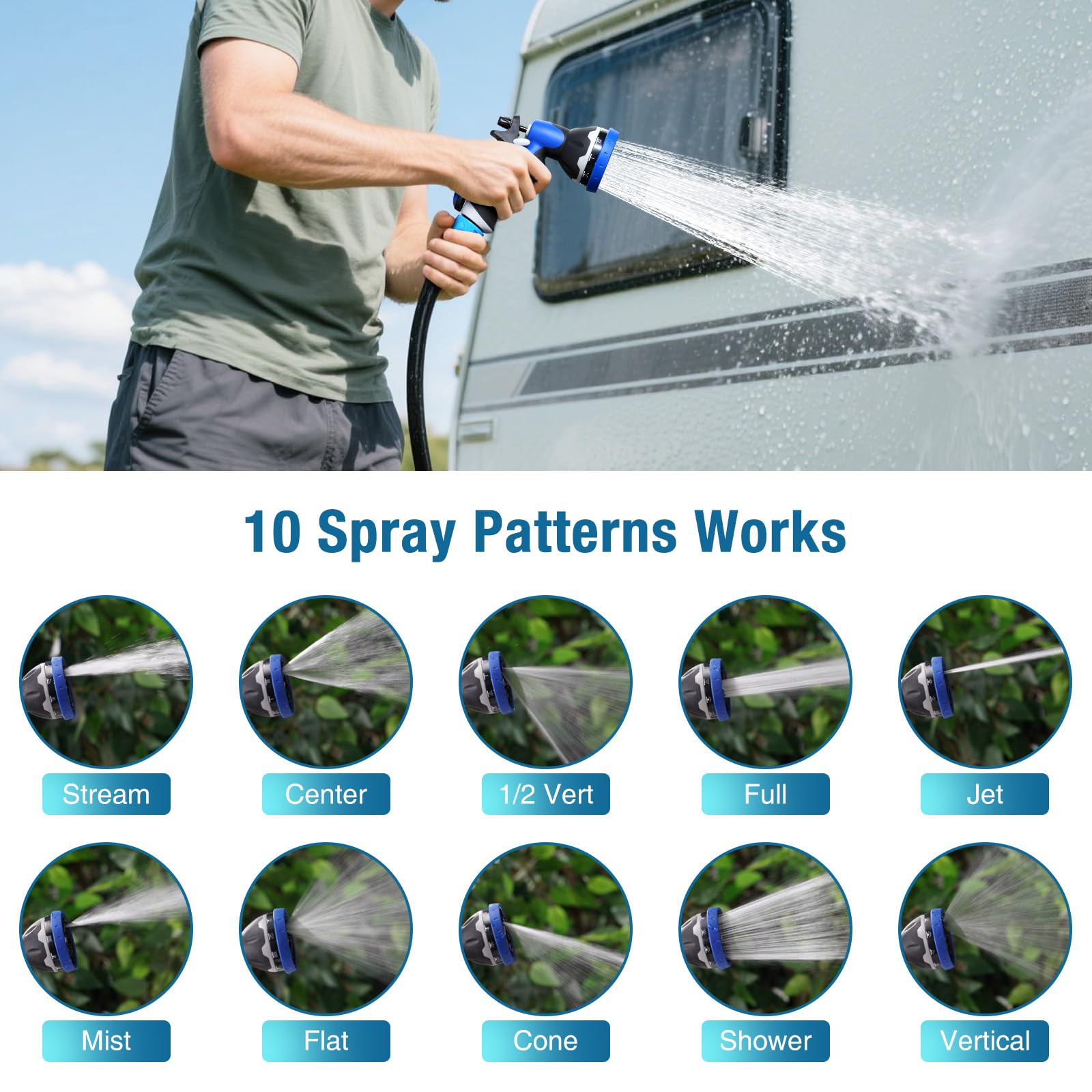 CrestWave Zestaw pompy myjącej 12 V DC, 7 GPM 70 PSI do łodzi z dyszą natryskową, 5-komorowa samozasysająca membranowa pompa wodna z przełącznikiem ciśnieniowym i sitkiem do łodzi, kamperów, morskich