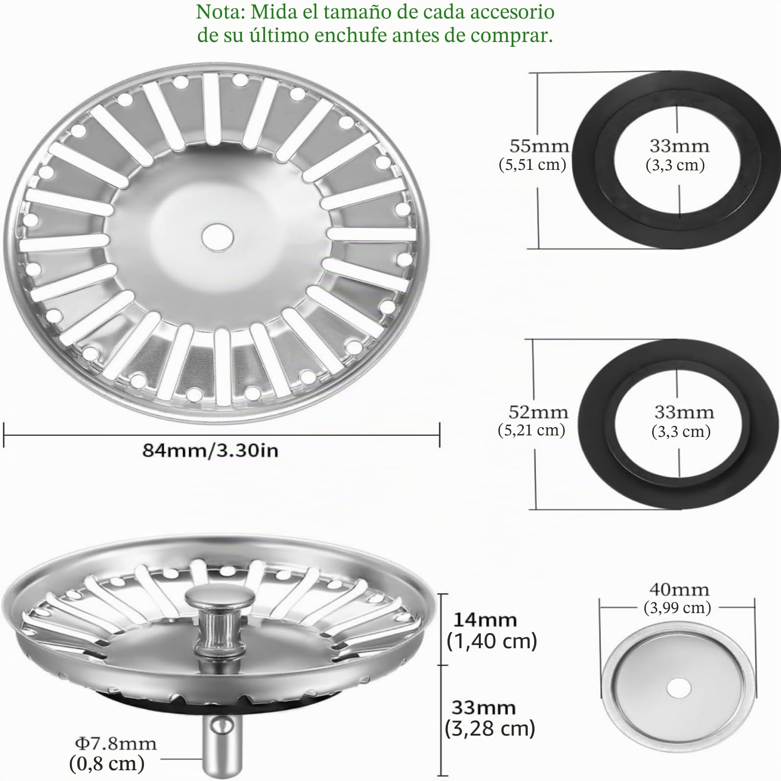 HUAERSICO Colador Fregadero 84mm Universal, Tapón Desagüe Cocina Con Juntas Adicionales, Para Blanco Franke Pieza De Recambio