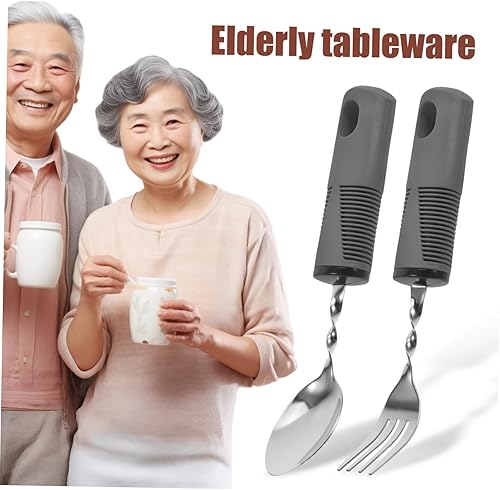 Miniatura 8 de 3 utensilios adaptativos con peso para ancianos con diseño de agitación de mano para un agarre cómodo, cubiertos ergonómicos para una alimentación