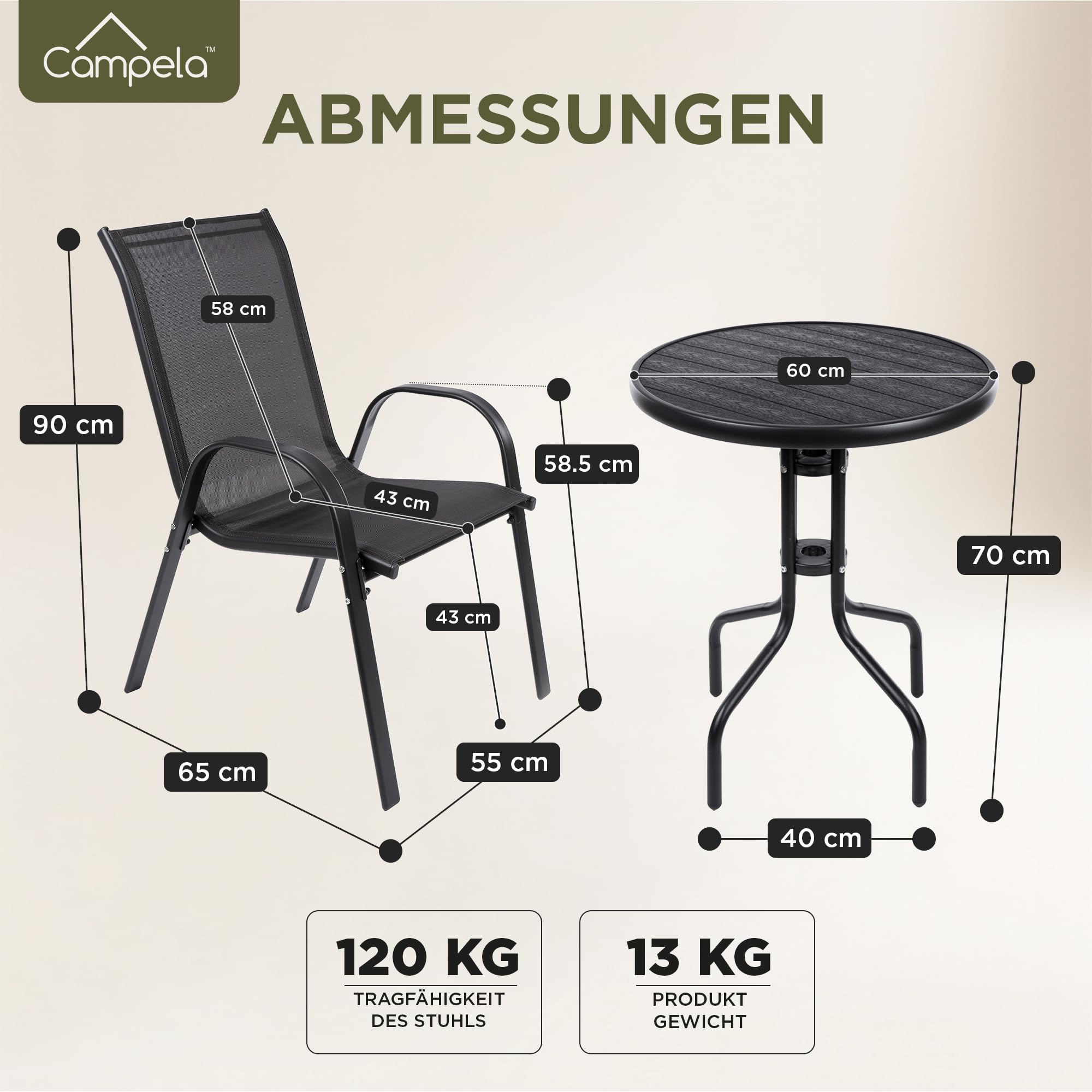 Balkonmöbel Set Für Kleinen Balkon Wetterfest – Gartenmöbel 3-teilig Aus Metall – Outdoor Sitzgruppe Mit Tisch Und 2 Stühlen – Balkonmöbel 2 Personen Für Terrasse