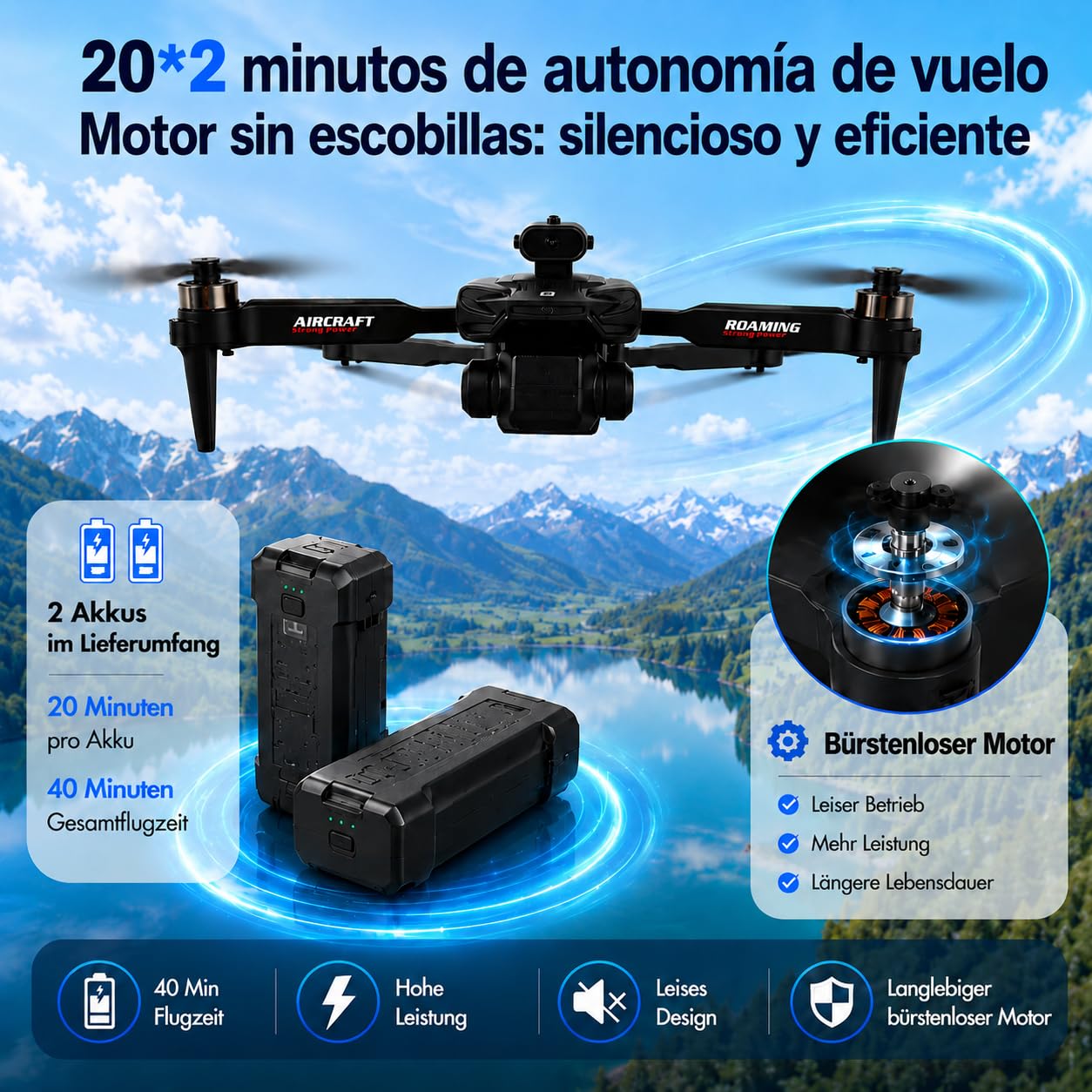 Dron FPV con Pantalla de 4,3'' en Mando, Cámara 1080P WiFi, Evitación de Obstáculos, Flujo Óptico, Motor sin Escobillas, 20 Min de Vuelo, Plegable para Principiantes y Adultos