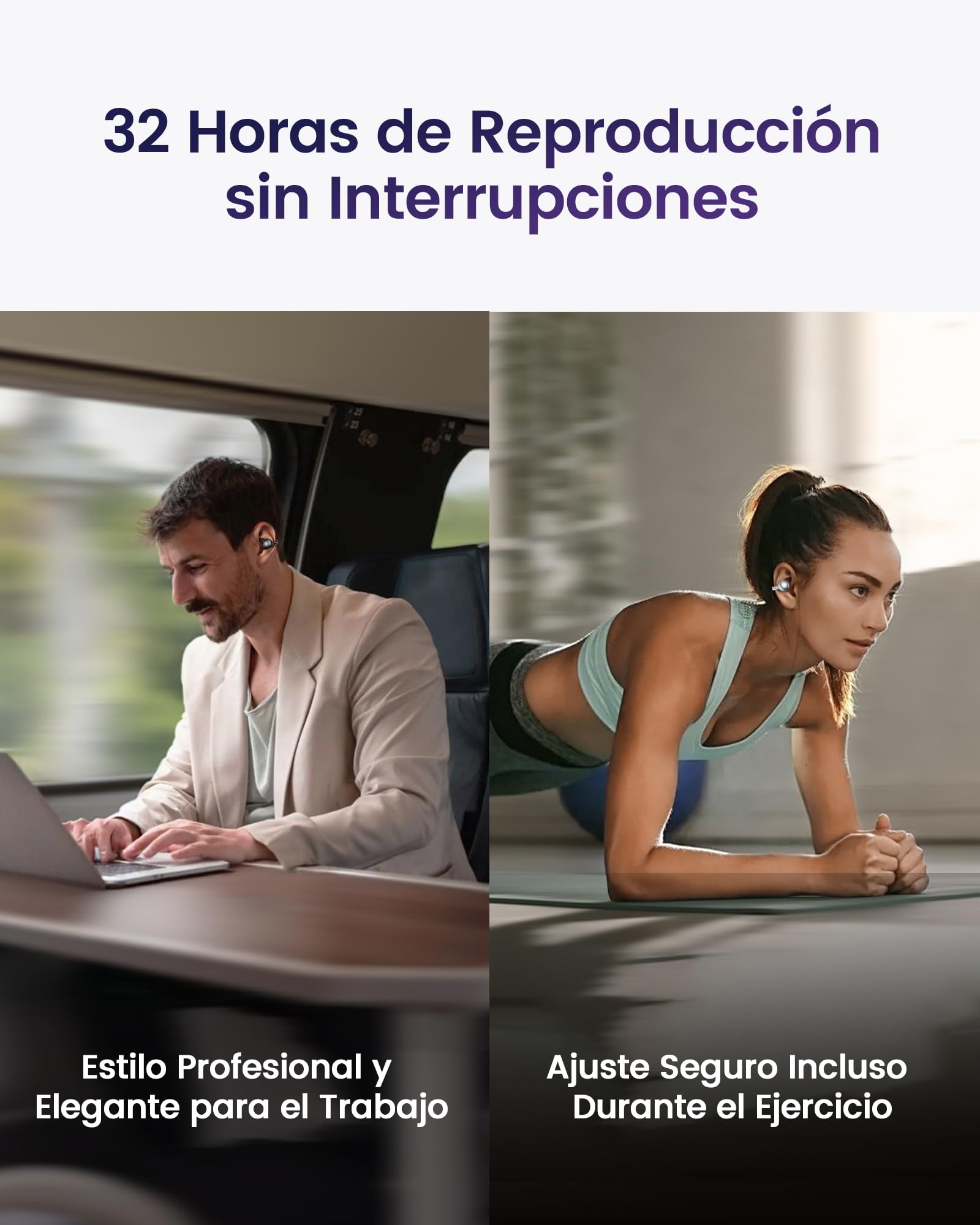 mojawa StarClip Auriculares Inalámbricos de Clip Abierto, Sonido Panorámico 4D, Ajuste Ligero y Seguro, Micrófono con Cancelación de Ruido, Resistentes al Agua IP54 para Deporte y Uso Diario, Plata