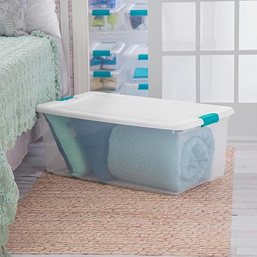 Vista 13 de Sterilite - Caja de almacenamiento de 6 cuartos de galón con tapa y pestillo, contenedor apilable de plástico para organizar zapatos en estantes