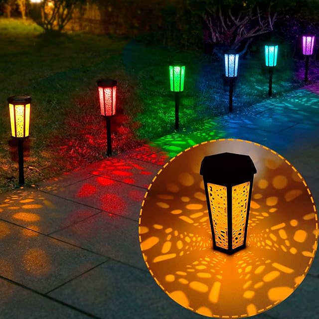Solar Lights Garden Outdoor, Amber and RGB, Auting 6pcs LED Path Lights, Solar Lamps for Outdoor Solar Lights Garden Patio Lawn Garden Yard Paths