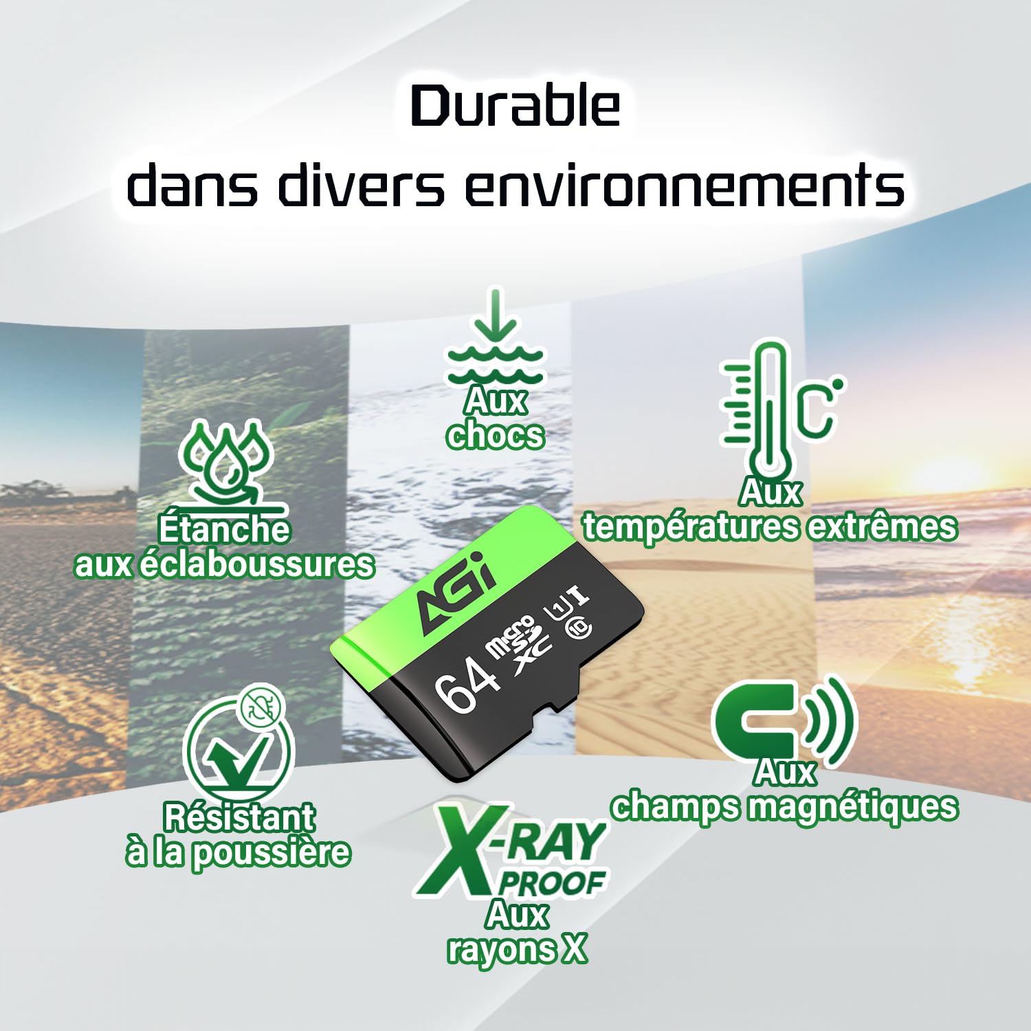 AGI TF138 Carte Micro SD MicroSDXC 64 Go avec Adaptateur SD Lecteur de Carte Type C USB 2.0 OTG