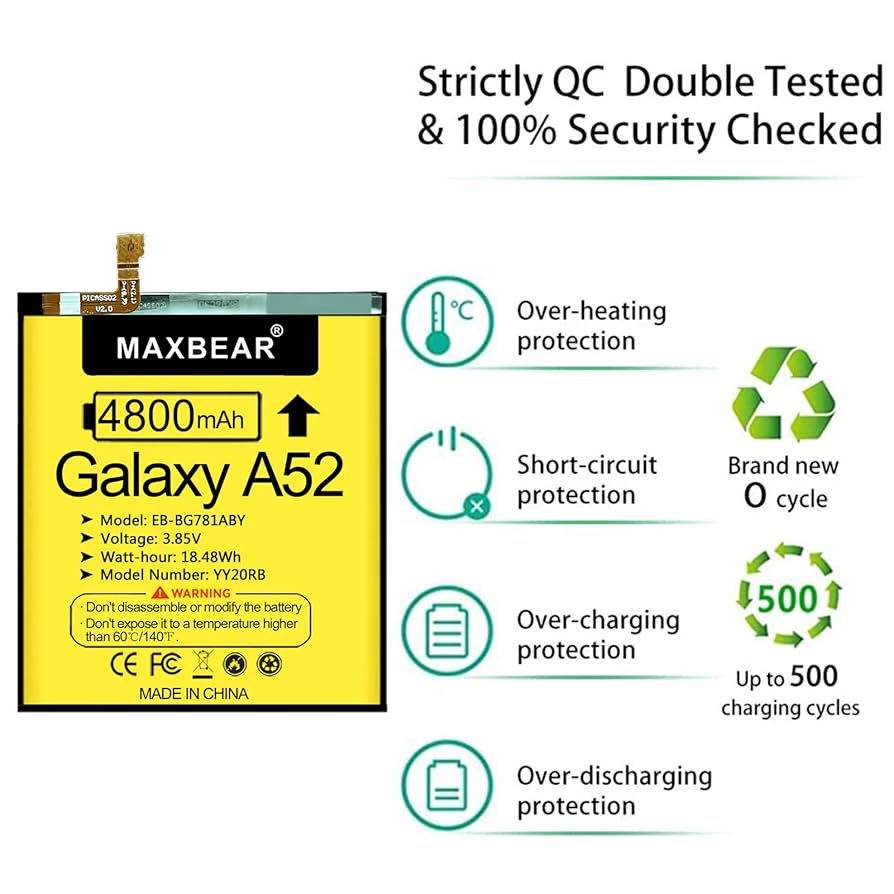 Amazon.com: MAXBEAR Galaxy A52 Battery, 4800mAh 3.85V Li