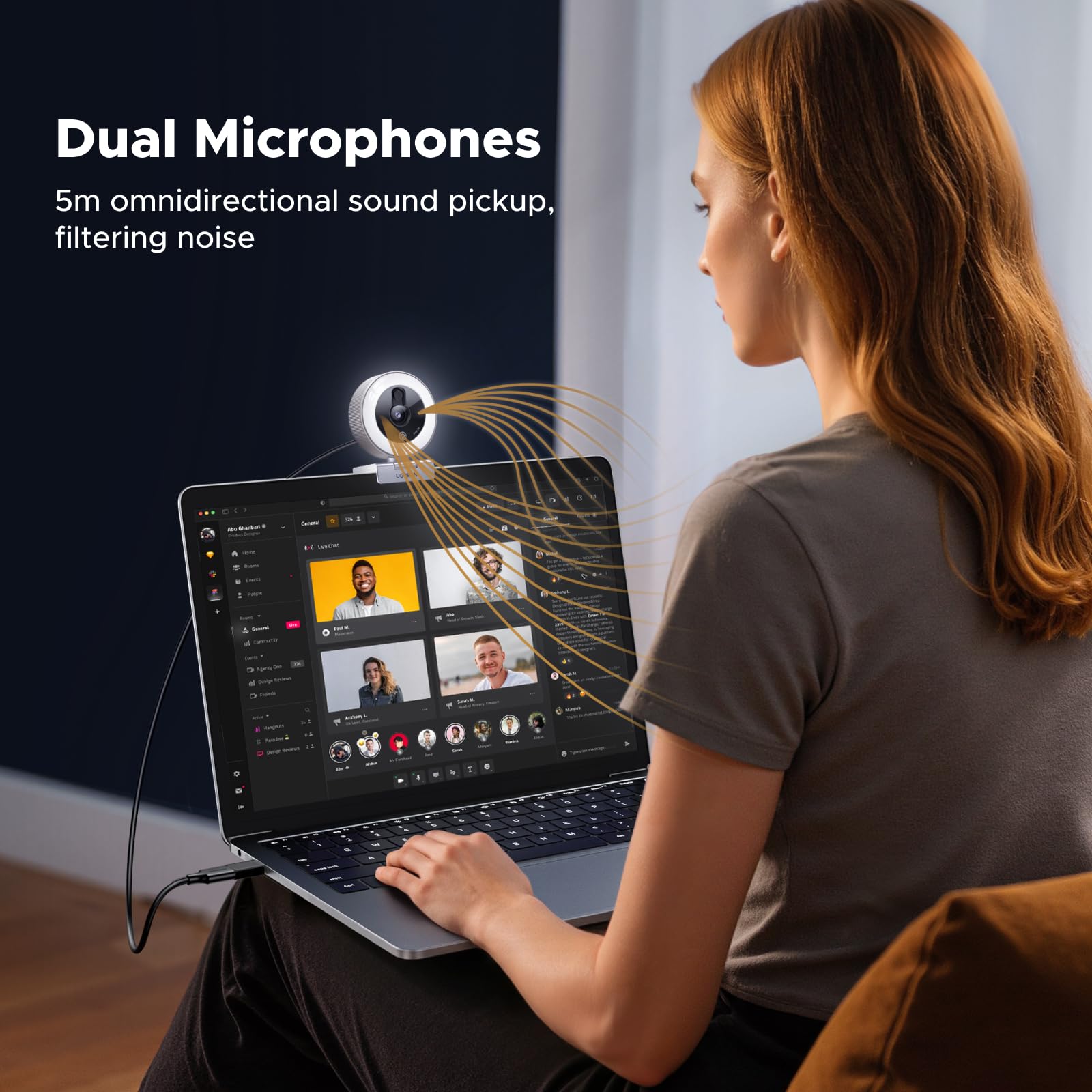 Webcam 2K Avec Anneau LED, Micro, Trépied & Cache Intimité - Résolution Ultra HD, Luminosité Réglable