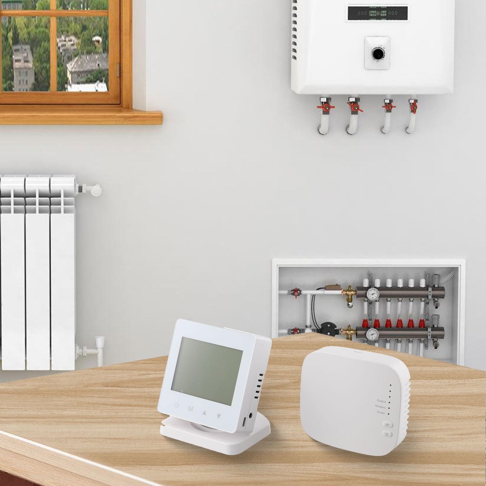 Termostato inteligente RF WiFi para caldera de gas, controlador de temperatura de calefacción con control de aplicación, pantalla táctil programable inalámbrica montada en la pared, pantalla LCD