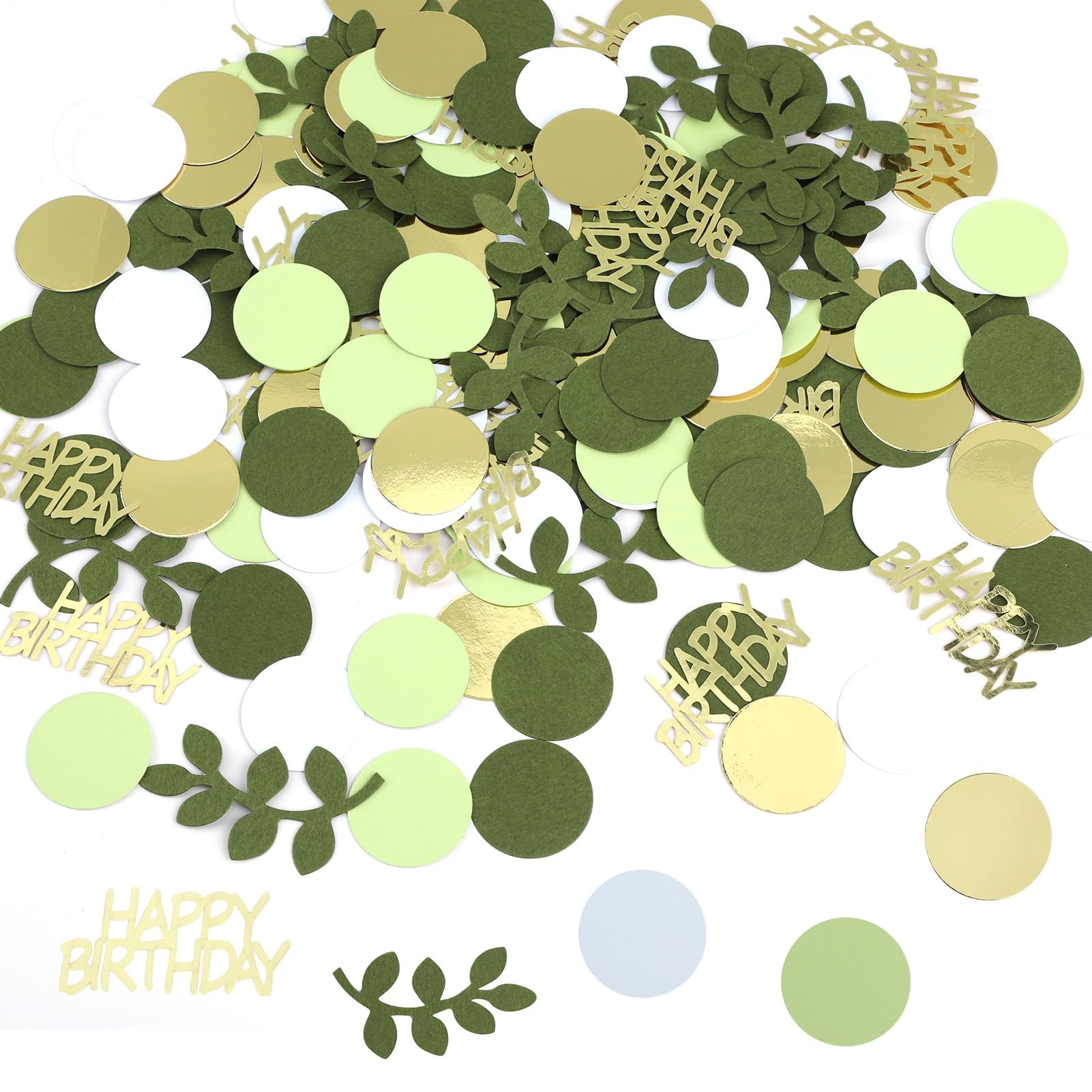 200 Confettis + 40 Serviettes Anniversaire Vert Sauge - Décoration De Table Pour Fête, Mariage, Célébration - Doré Et élégant