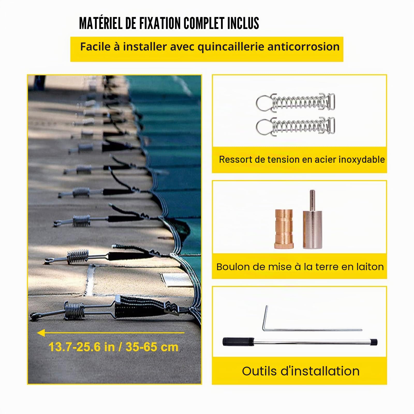VEVOR Couverture de sécurité pour piscines creusées 6,1 x 12,2 m Maille Verte Couverture de sécurité Taille 6,7 x 12,8 m avec Outils d'installation pour Piscine d'hiver, résister au Soleil, au Vent