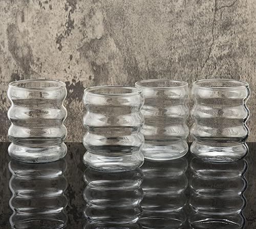 Miniatura 8 de ALINK Juego de 4 vasos de vidrio de 16 oz con burbujas para agua potable - Vasos de vidrio lindos con forma de ondulación vintage acanalada - Vasos